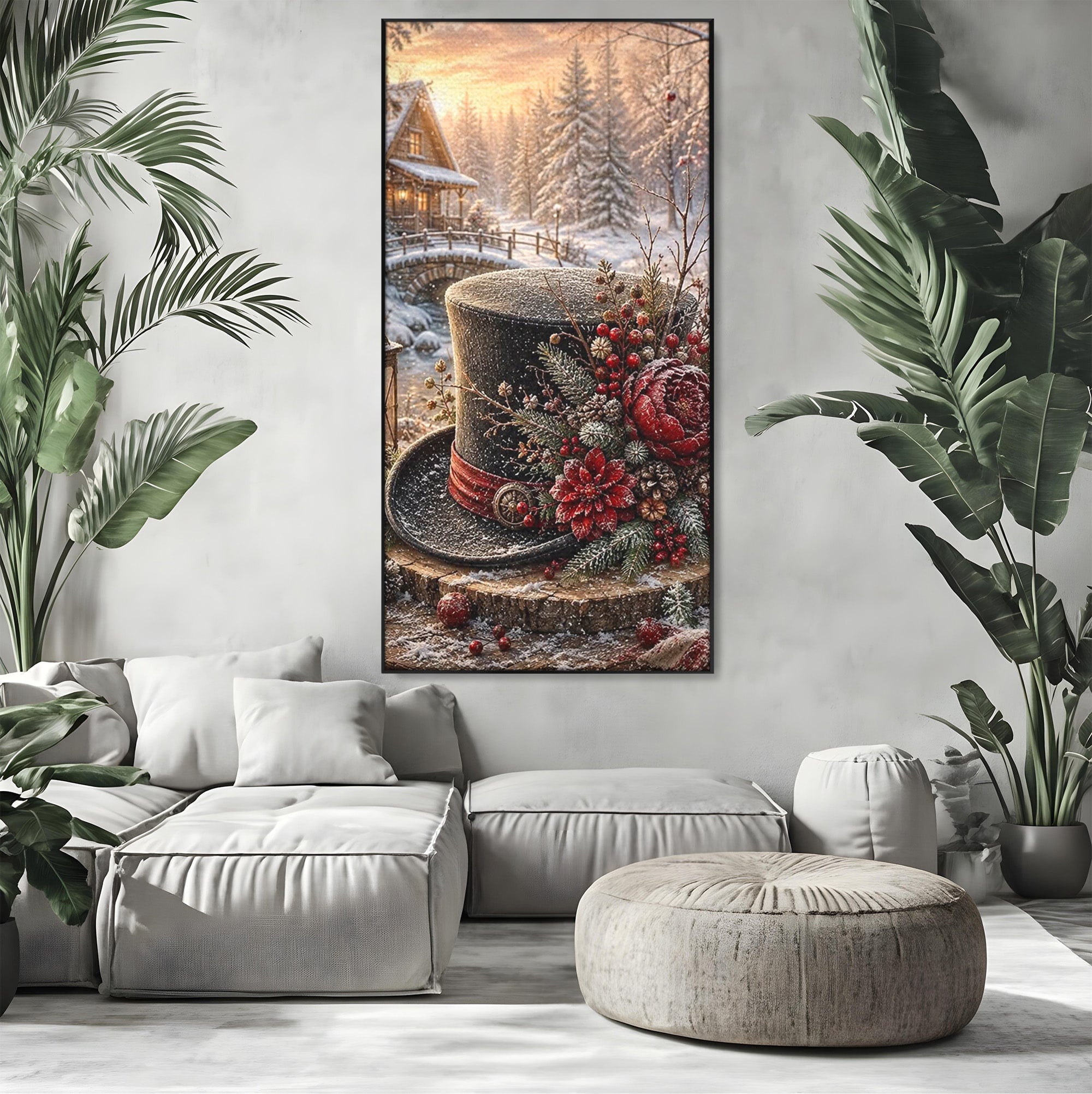 Tablou Canvas Premium LuxCanva® PI1111, Iarna Magica La Cabana, Natura, Cabana, Peisaj, Zapada, Living, Culori Vibrante