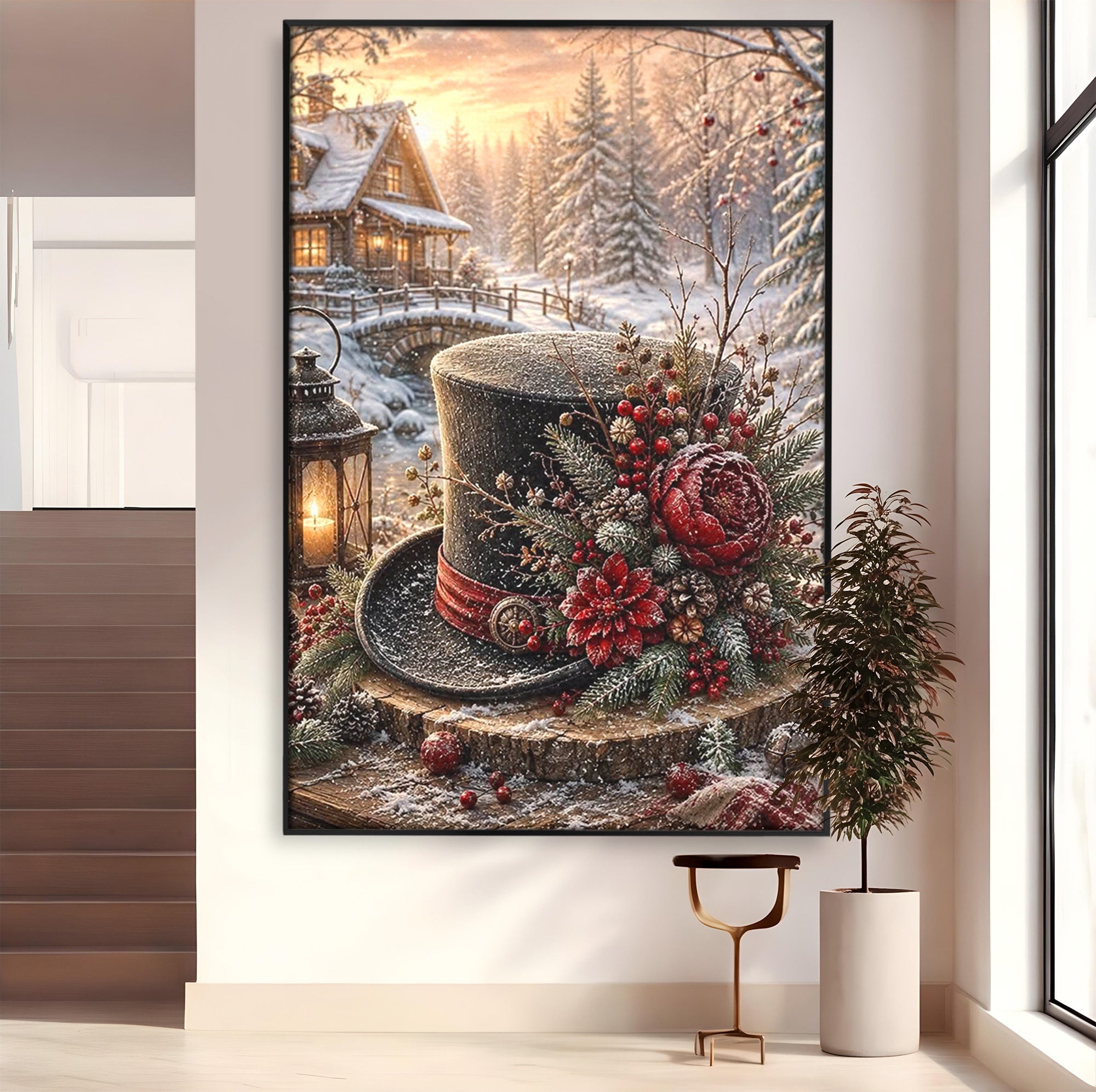 Tablou Canvas Premium LuxCanva® PI1111, Iarna Magica La Cabana, Natura, Cabana, Peisaj, Zapada, Living, Culori Vibrante