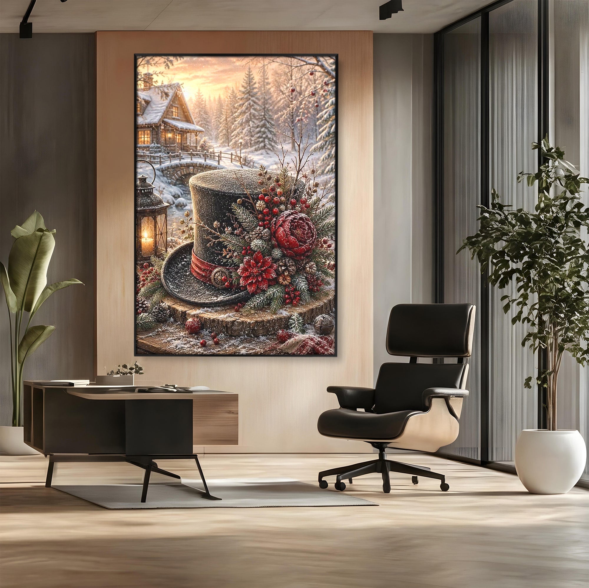 Tablou Canvas Premium LuxCanva® PI1111, Iarna Magica La Cabana, Natura, Cabana, Peisaj, Zapada, Living, Culori Vibrante
