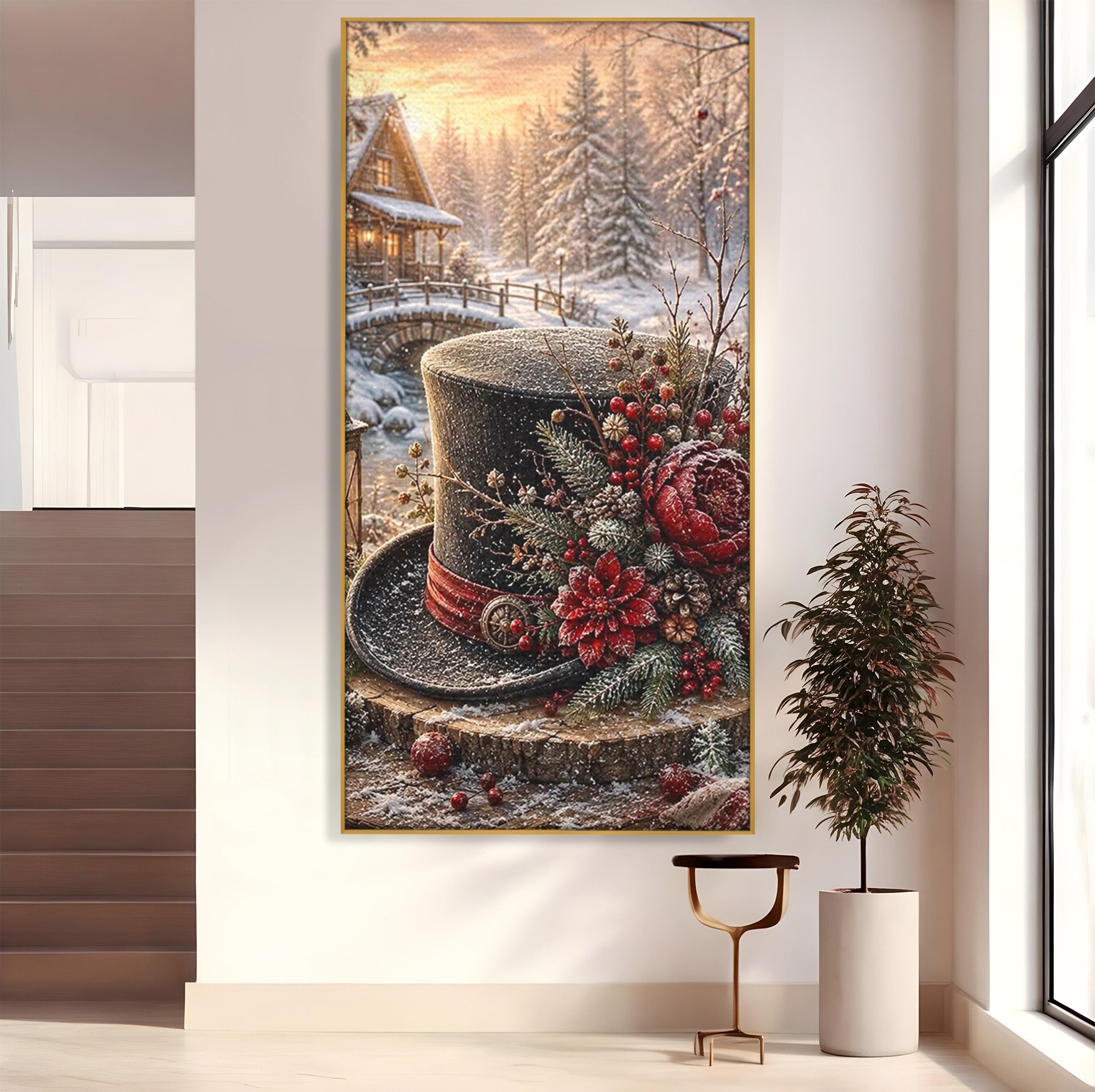 Tablou Canvas Premium LuxCanva® PI1111, Iarna Magica La Cabana, Natura, Cabana, Peisaj, Zapada, Living, Culori Vibrante