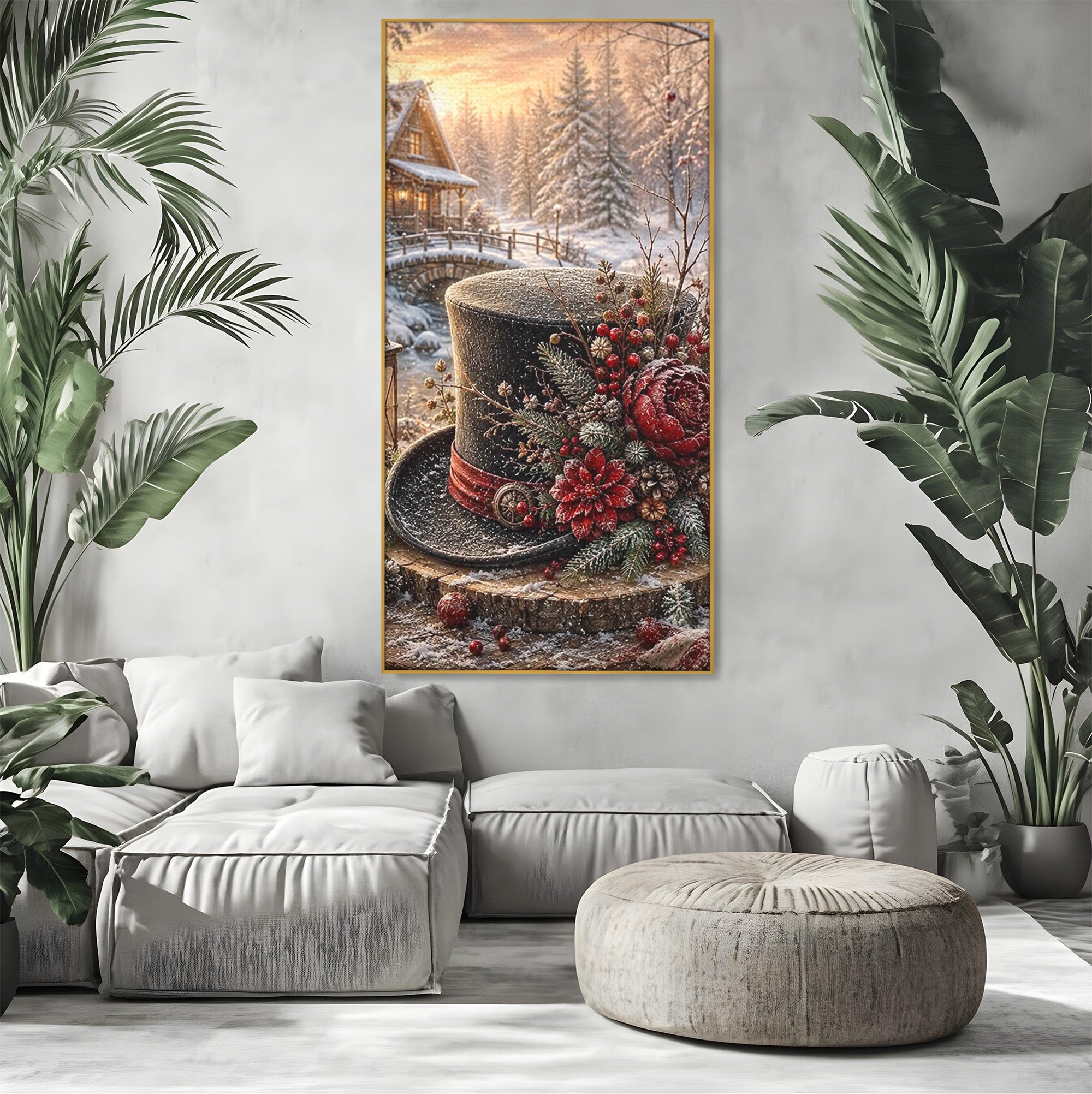 Tablou Canvas Premium LuxCanva® PI1111, Iarna Magica La Cabana, Natura, Cabana, Peisaj, Zapada, Living, Culori Vibrante