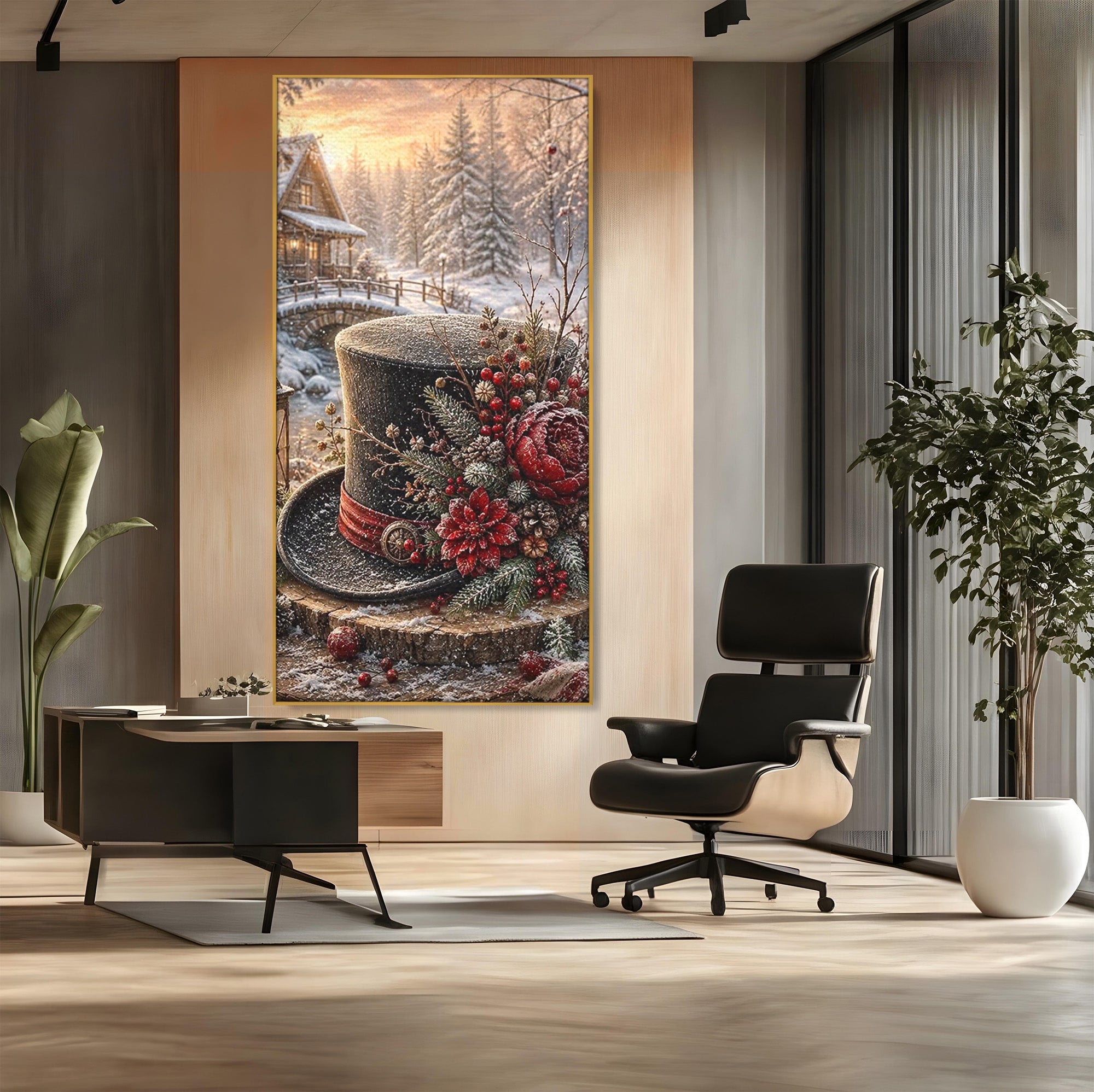 Tablou Canvas Premium LuxCanva® PI1111, Iarna Magica La Cabana, Natura, Cabana, Peisaj, Zapada, Living, Culori Vibrante