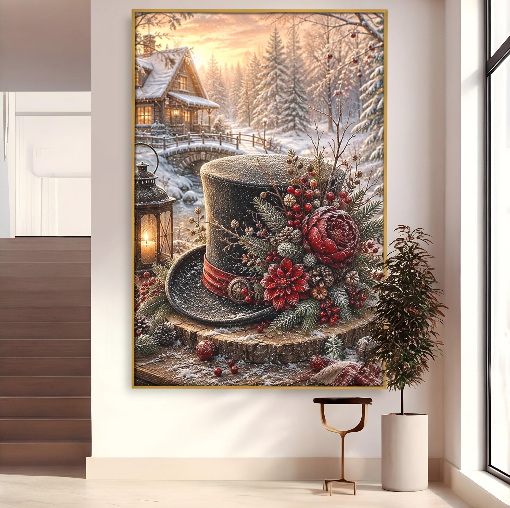 Tablou Canvas Premium LuxCanva® PI1111, Iarna Magica La Cabana, Natura, Cabana, Peisaj, Zapada, Living, Culori Vibrante