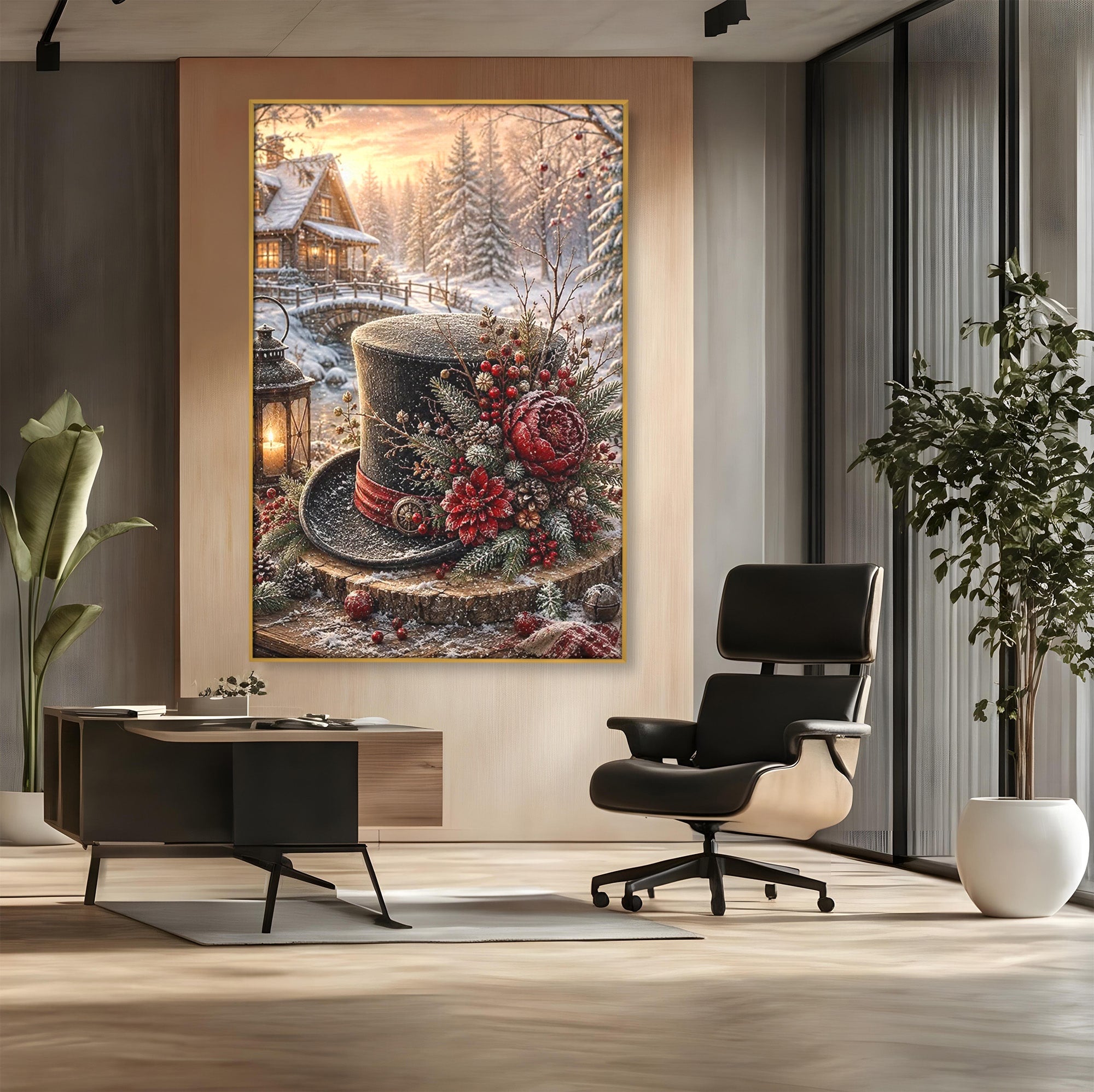 Tablou Canvas Premium LuxCanva® PI1111, Iarna Magica La Cabana, Natura, Cabana, Peisaj, Zapada, Living, Culori Vibrante