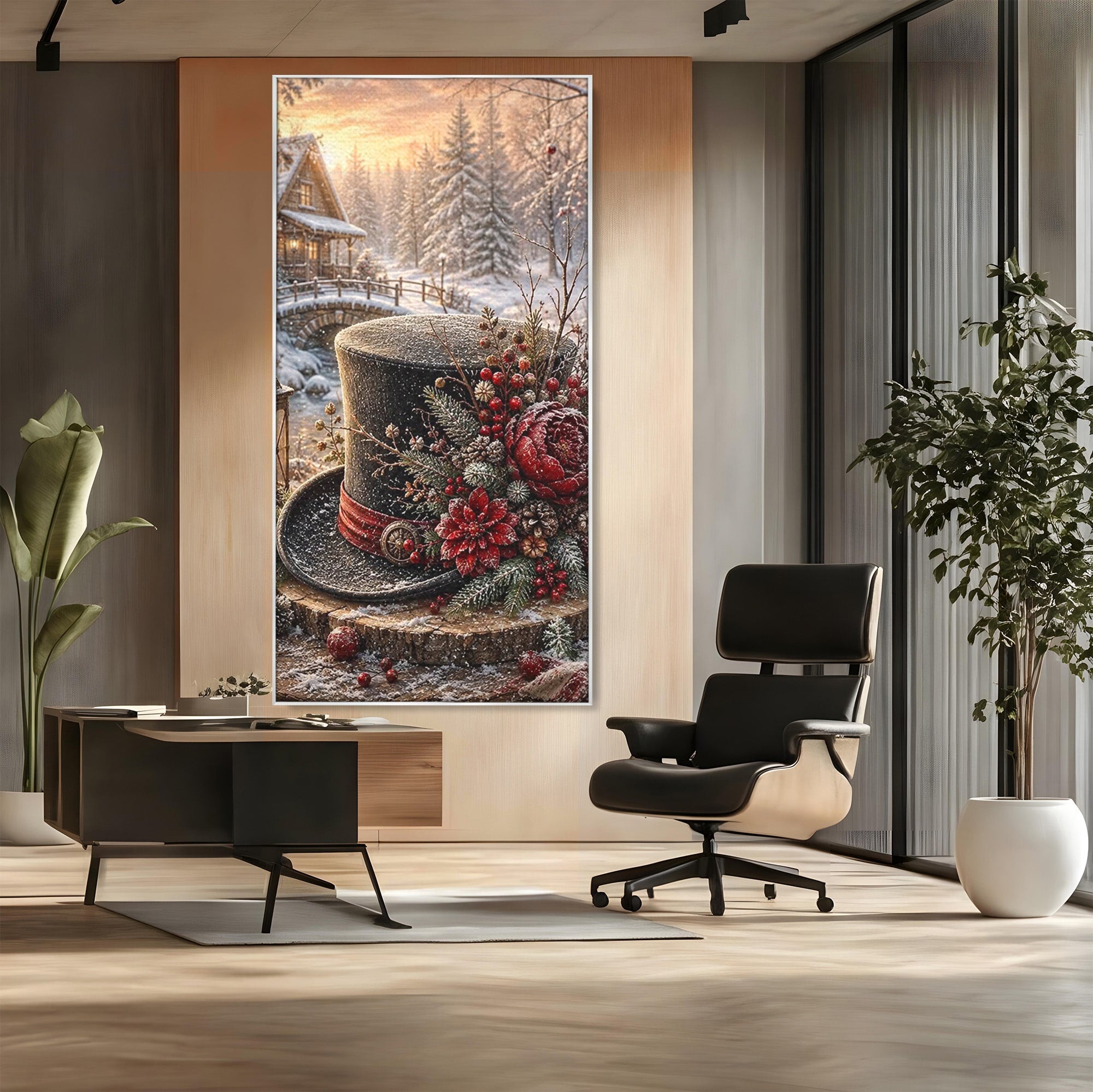 Tablou Canvas Premium LuxCanva® PI1111, Iarna Magica La Cabana, Natura, Cabana, Peisaj, Zapada, Living, Culori Vibrante