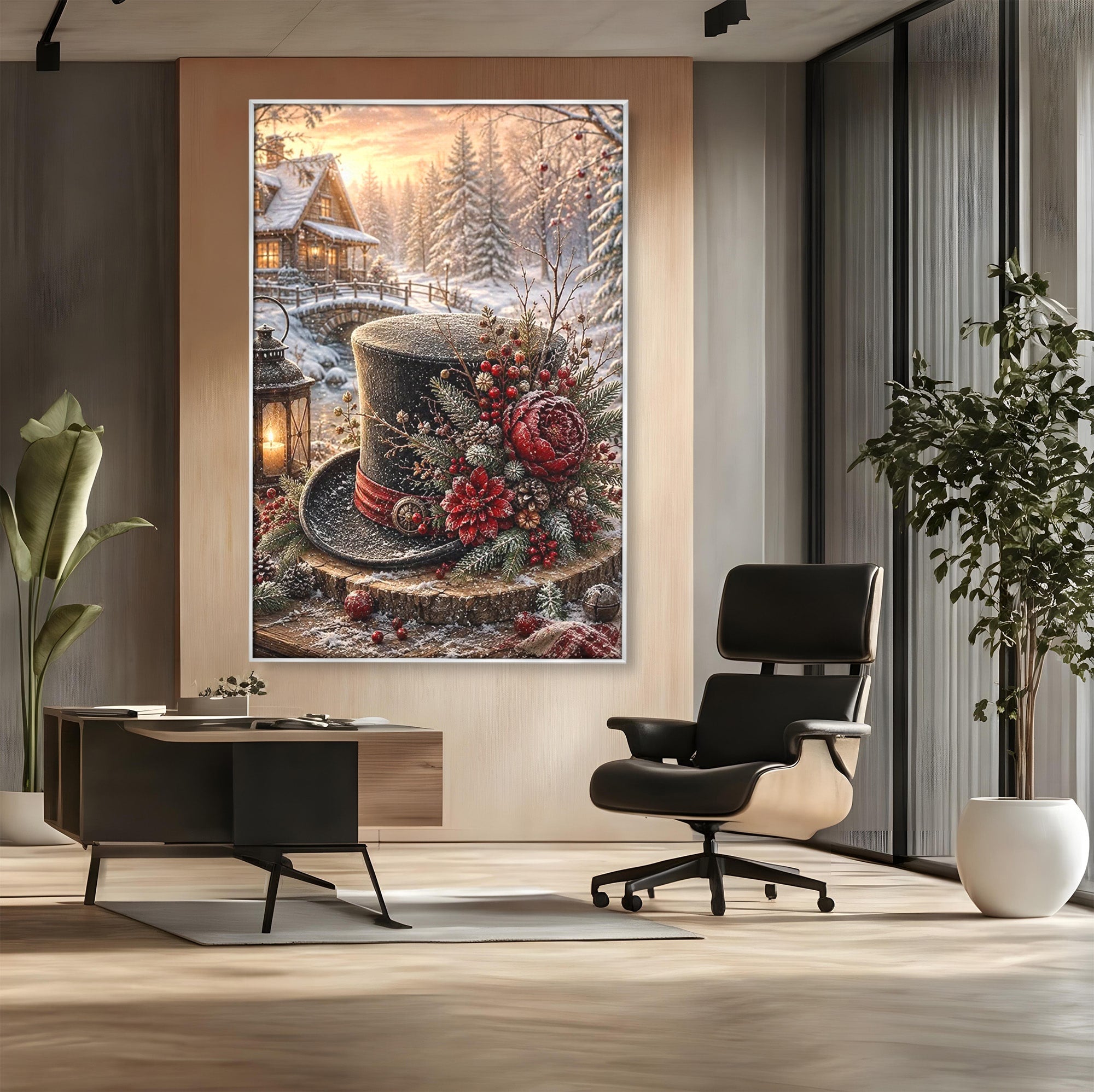 Tablou Canvas Premium LuxCanva® PI1111, Iarna Magica La Cabana, Natura, Cabana, Peisaj, Zapada, Living, Culori Vibrante