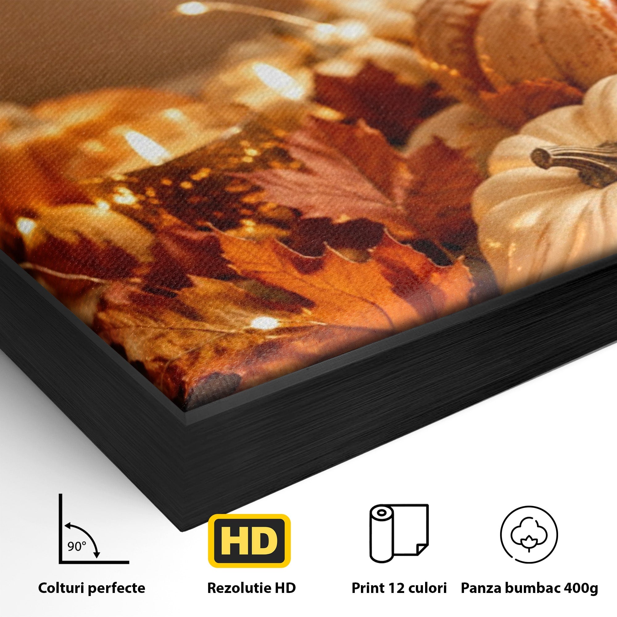 Tablou Canvas Premium LuxCanva® PI1112, Toamna Cocheta, Lumini, Dovleci, Frunze, Living, Decor, Caldura, Culori Vibrante
