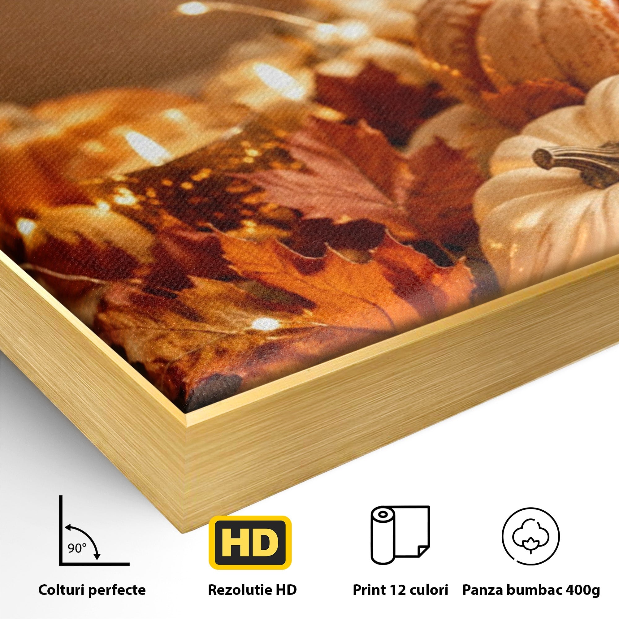 Tablou Canvas Premium LuxCanva® PI1112, Toamna Cocheta, Lumini, Dovleci, Frunze, Living, Decor, Caldura, Culori Vibrante