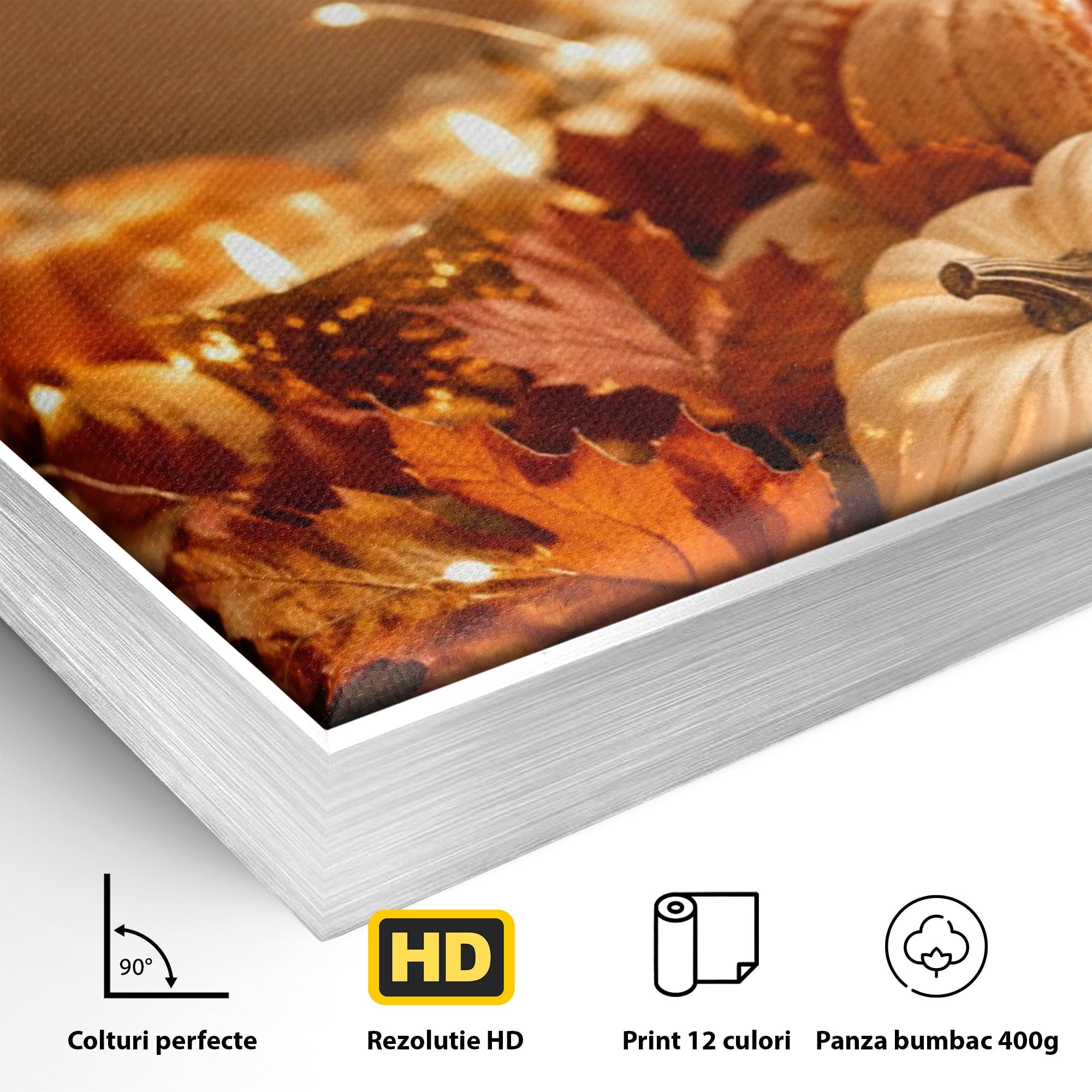 Tablou Canvas Premium LuxCanva® PI1112, Toamna Cocheta, Lumini, Dovleci, Frunze, Living, Decor, Caldura, Culori Vibrante