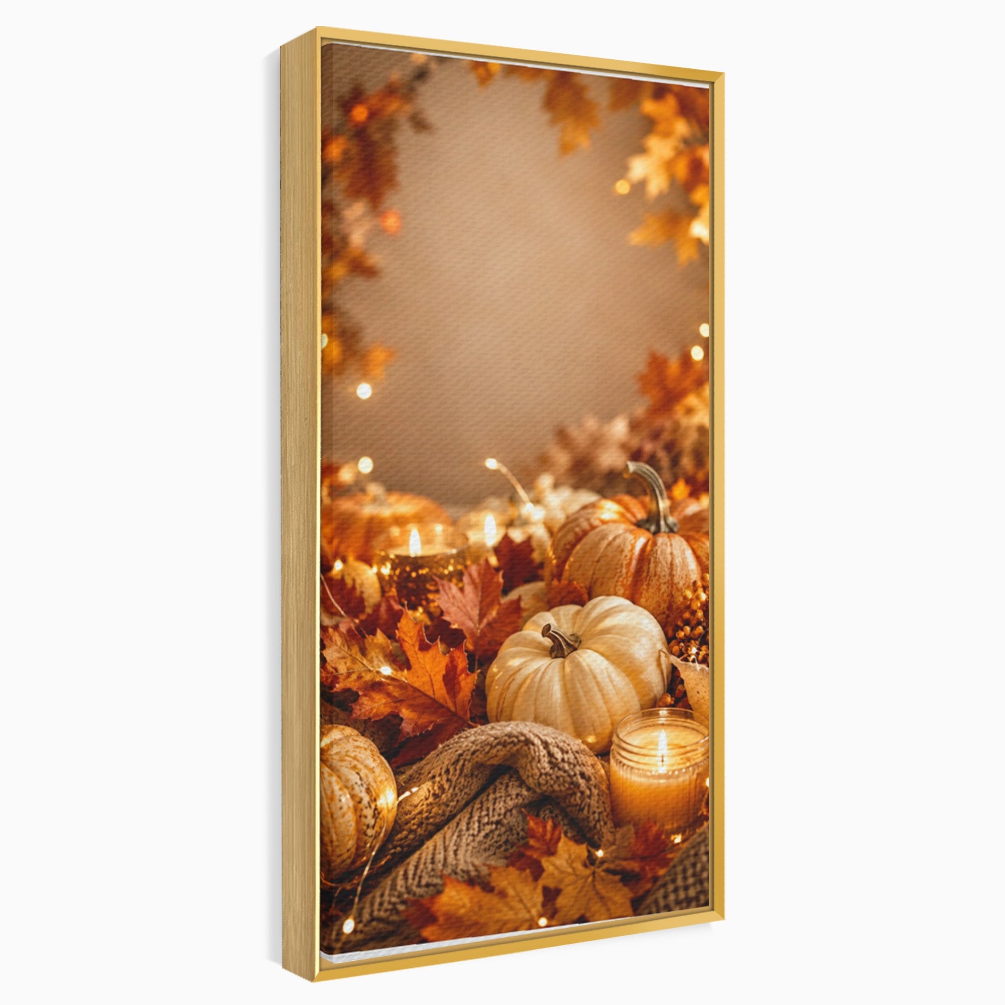 Tablou Canvas Premium LuxCanva® PI1112, Toamna Cocheta, Lumini, Dovleci, Frunze, Living, Decor, Caldura, Culori Vibrante