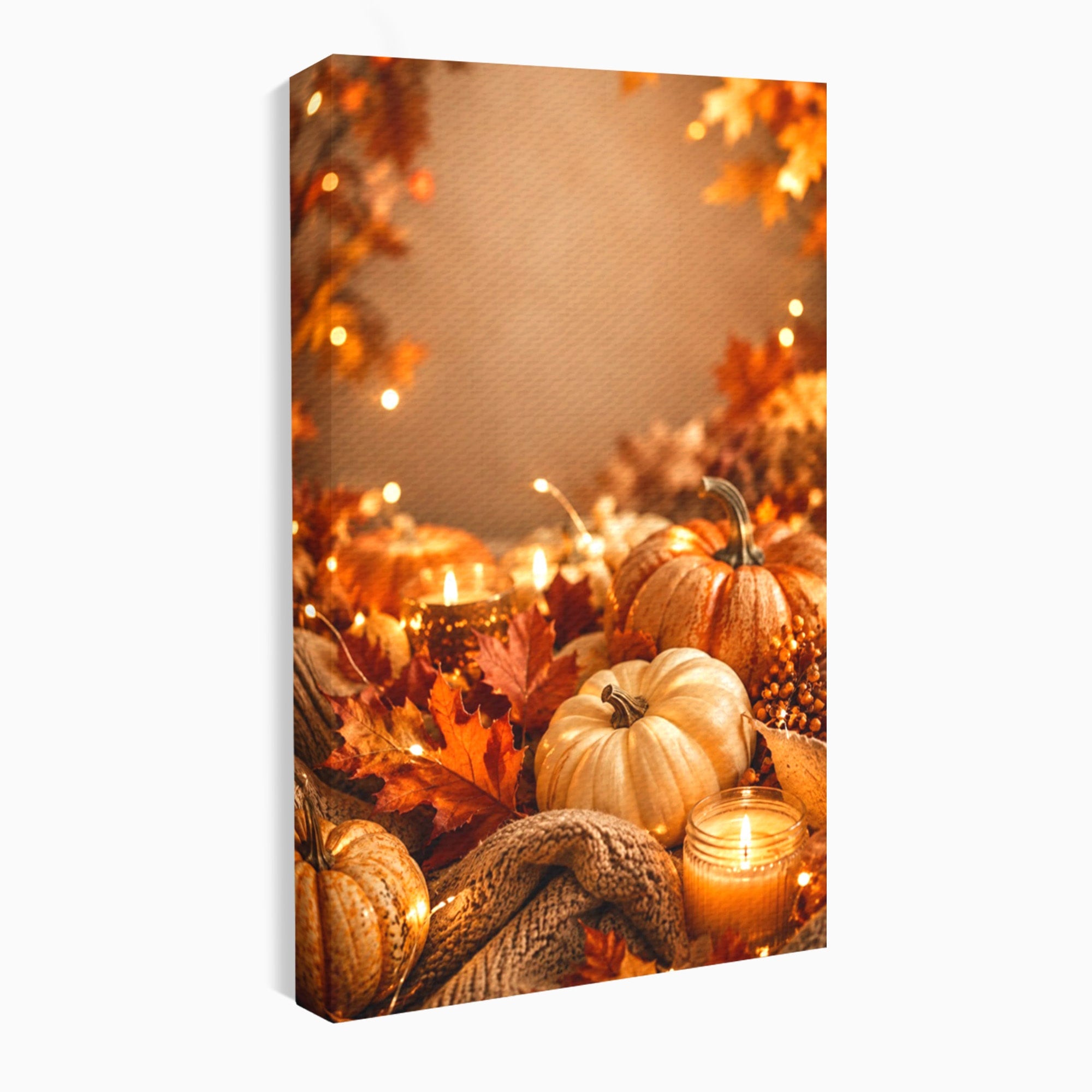Tablou Canvas Premium LuxCanva® PI1112, Toamna Cocheta, Lumini, Dovleci, Frunze, Living, Decor, Caldura, Culori Vibrante