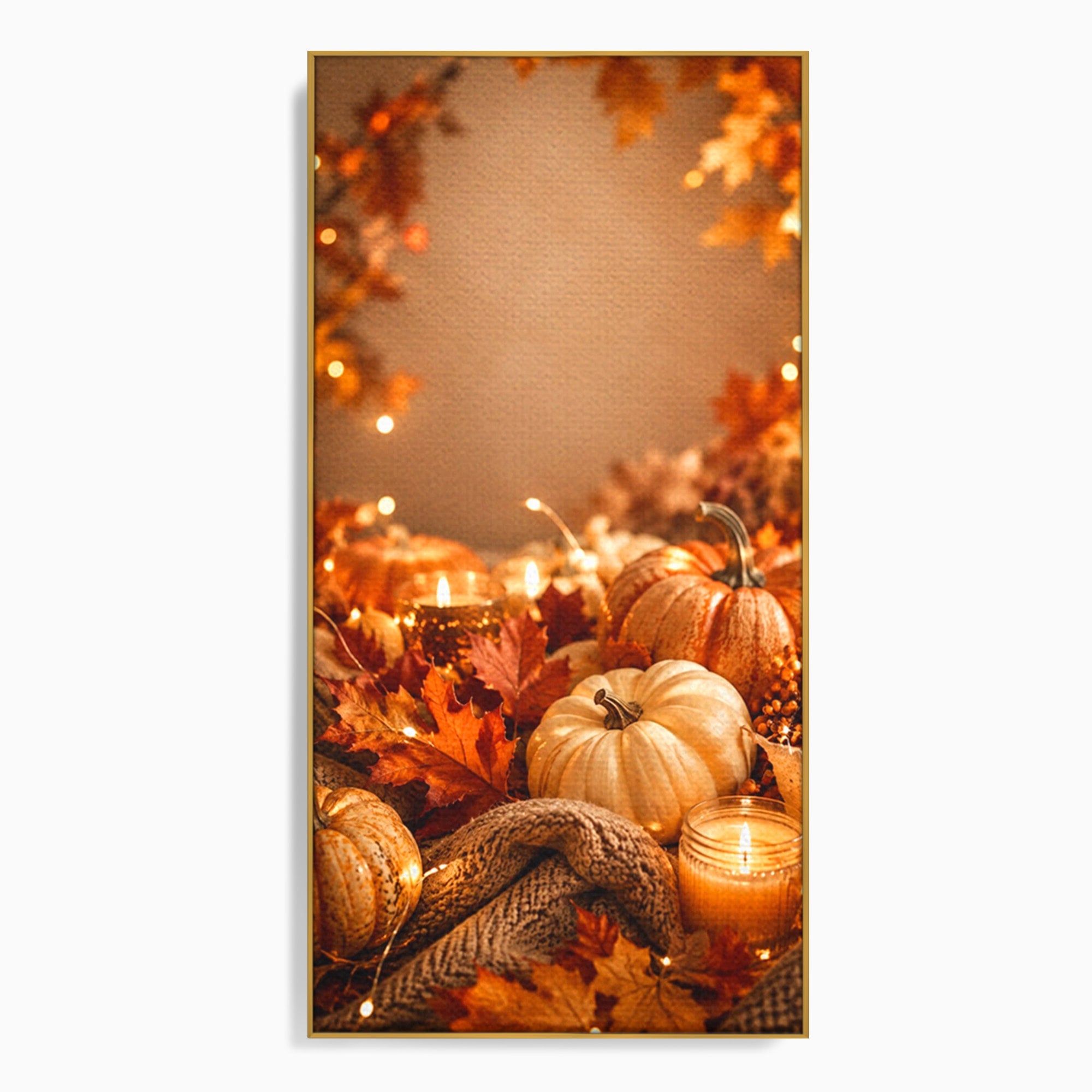 Tablou Canvas Premium LuxCanva® PI1112, Toamna Cocheta, Lumini, Dovleci, Frunze, Living, Decor, Caldura, Culori Vibrante