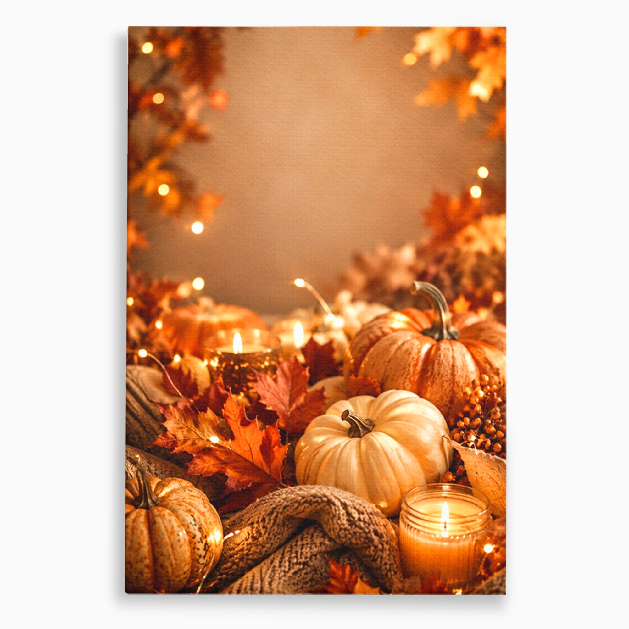 Tablou Canvas Premium LuxCanva® PI1112, Toamna Cocheta, Lumini, Dovleci, Frunze, Living, Decor, Caldura, Culori Vibrante