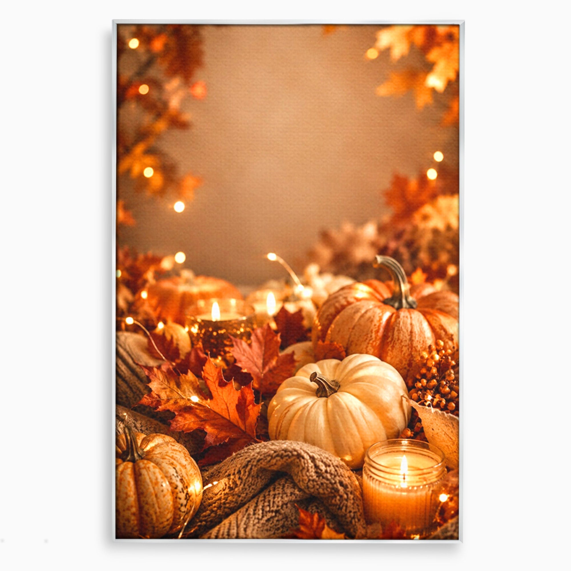 Tablou Canvas Premium LuxCanva® PI1112, Toamna Cocheta, Lumini, Dovleci, Frunze, Living, Decor, Caldura, Culori Vibrante