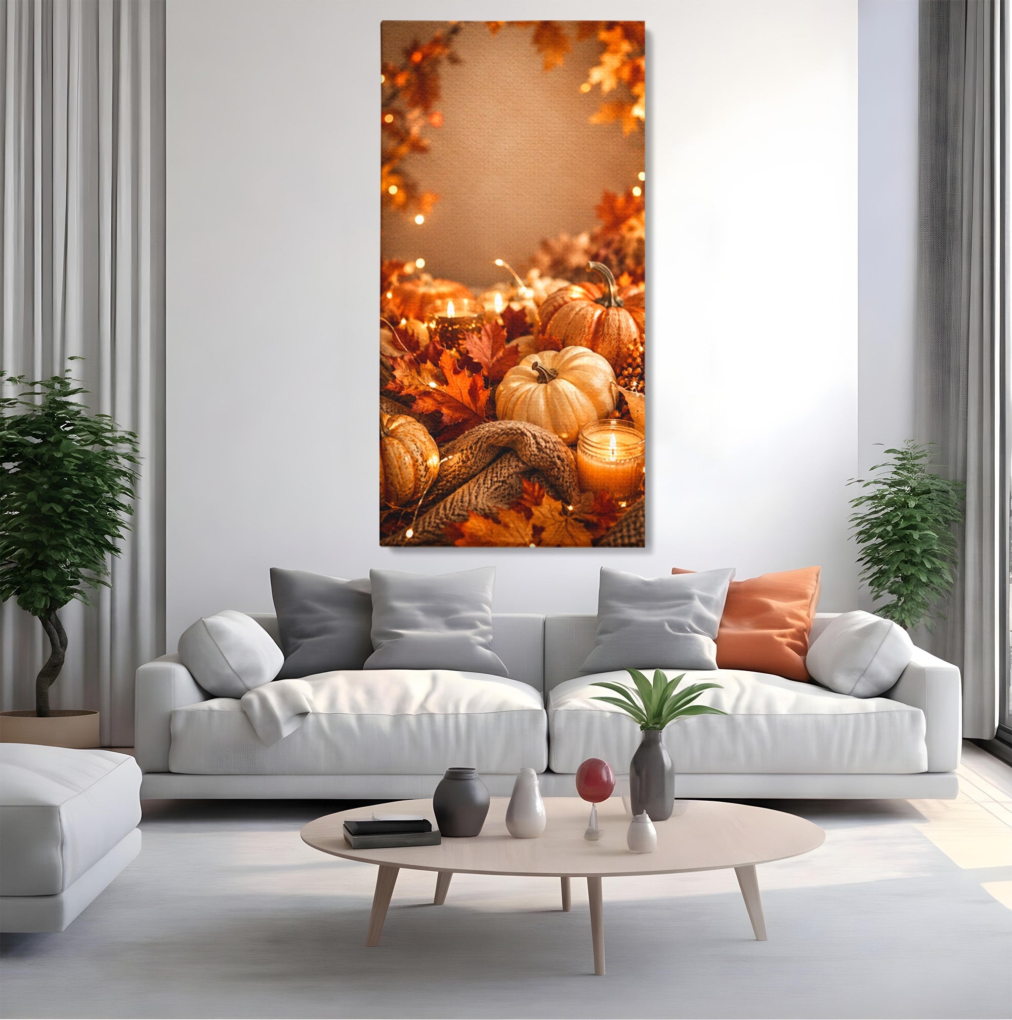 Tablou Canvas Premium LuxCanva® PI1112, Toamna Cocheta, Lumini, Dovleci, Frunze, Living, Decor, Caldura, Culori Vibrante