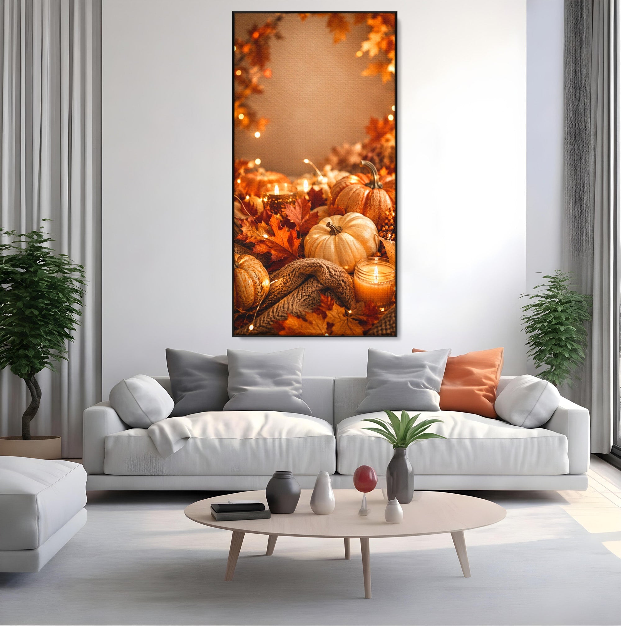 Tablou Canvas Premium LuxCanva® PI1112, Toamna Cocheta, Lumini, Dovleci, Frunze, Living, Decor, Caldura, Culori Vibrante