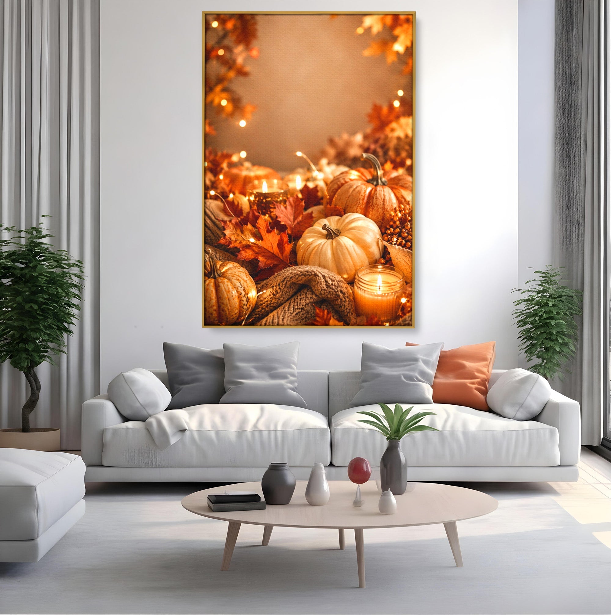 Tablou Canvas Premium LuxCanva® PI1112, Toamna Cocheta, Lumini, Dovleci, Frunze, Living, Decor, Caldura, Culori Vibrante