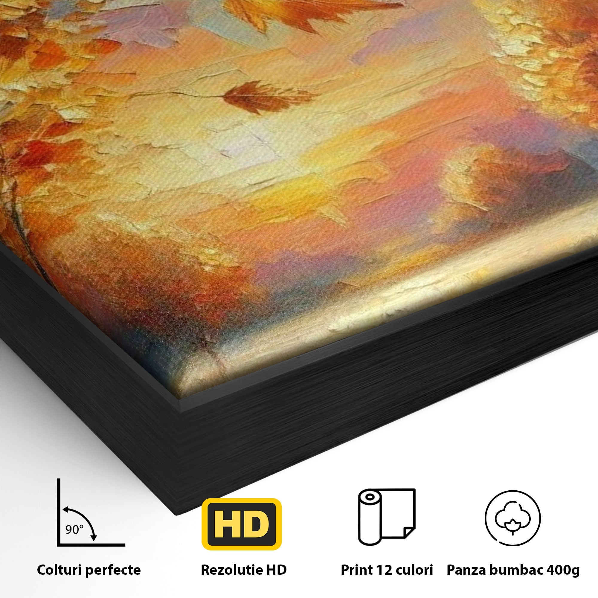 Tablou Canvas Premium LuxCanva® PI1114, Toamna Magica, Auriu, Peisaj, Frunze, Apus, Living, Culori Vibrante