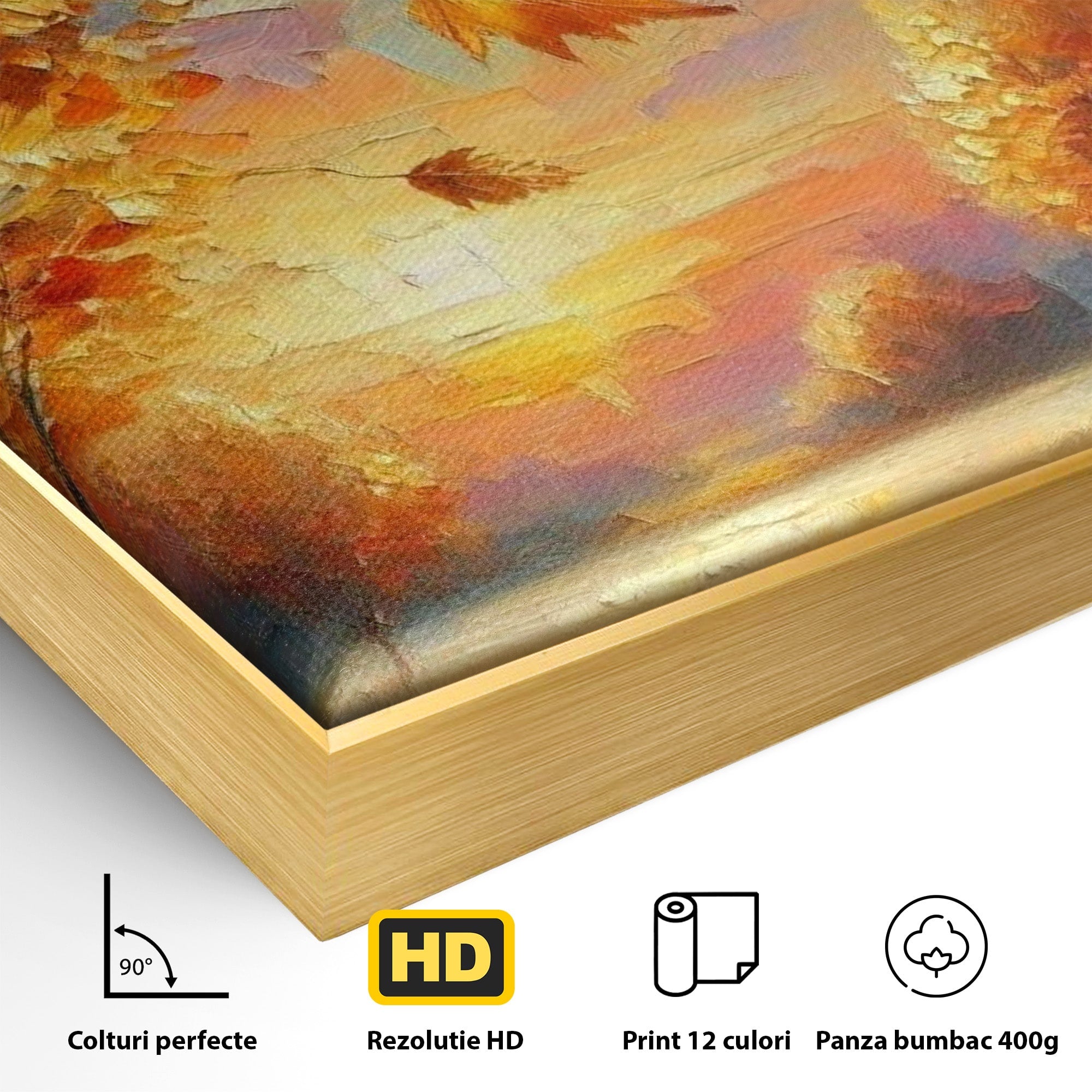 Tablou Canvas Premium LuxCanva® PI1114, Toamna Magica, Auriu, Peisaj, Frunze, Apus, Living, Culori Vibrante