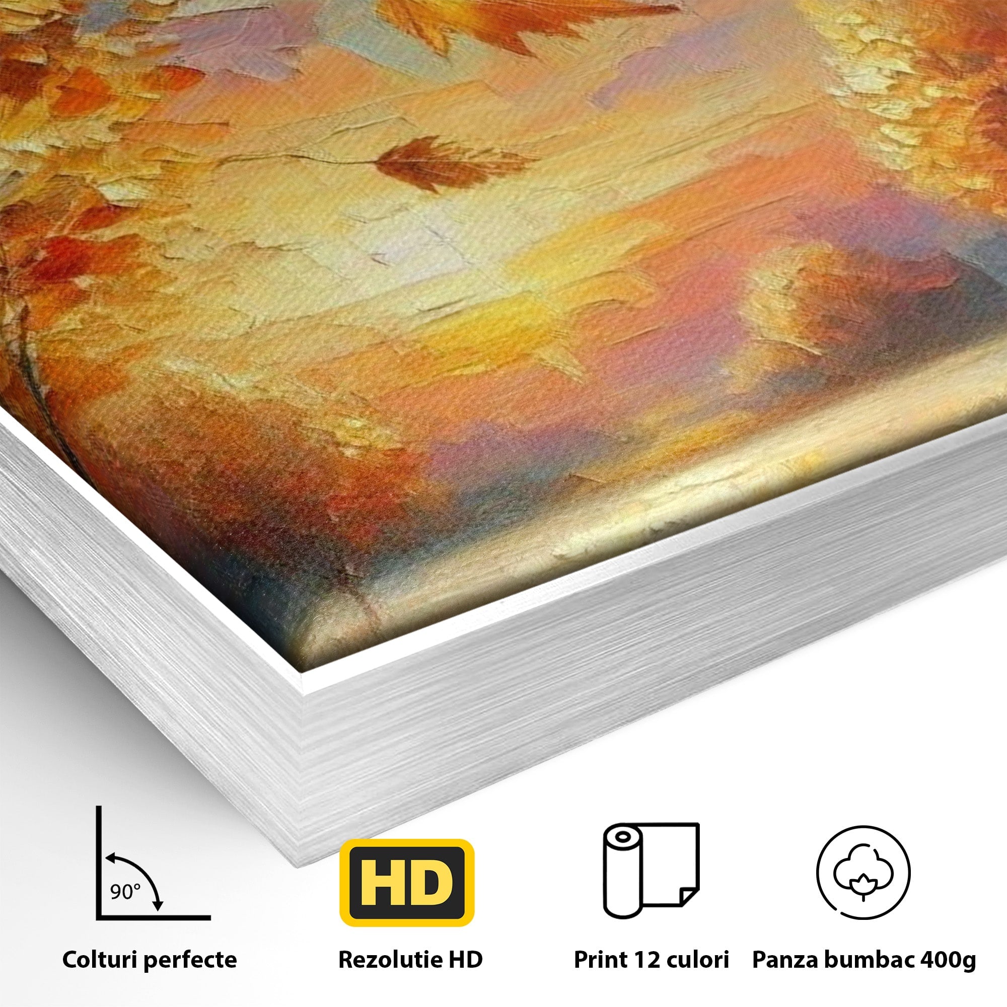 Tablou Canvas Premium LuxCanva® PI1114, Toamna Magica, Auriu, Peisaj, Frunze, Apus, Living, Culori Vibrante