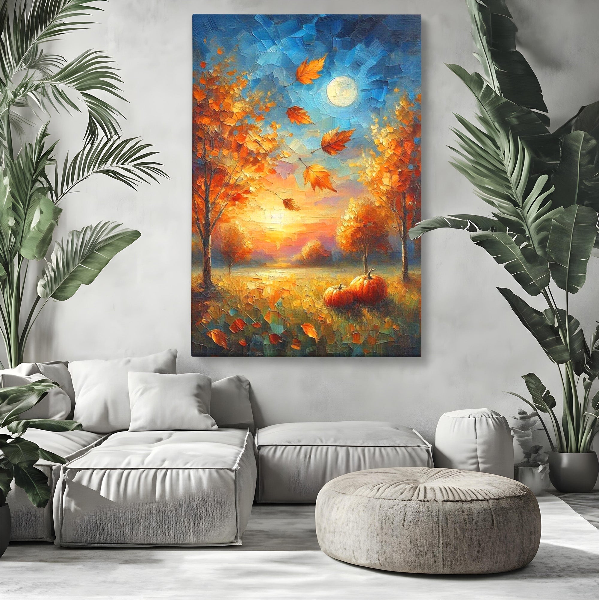 Tablou Canvas Premium LuxCanva® PI1114, Toamna Magica, Auriu, Peisaj, Frunze, Apus, Living, Culori Vibrante