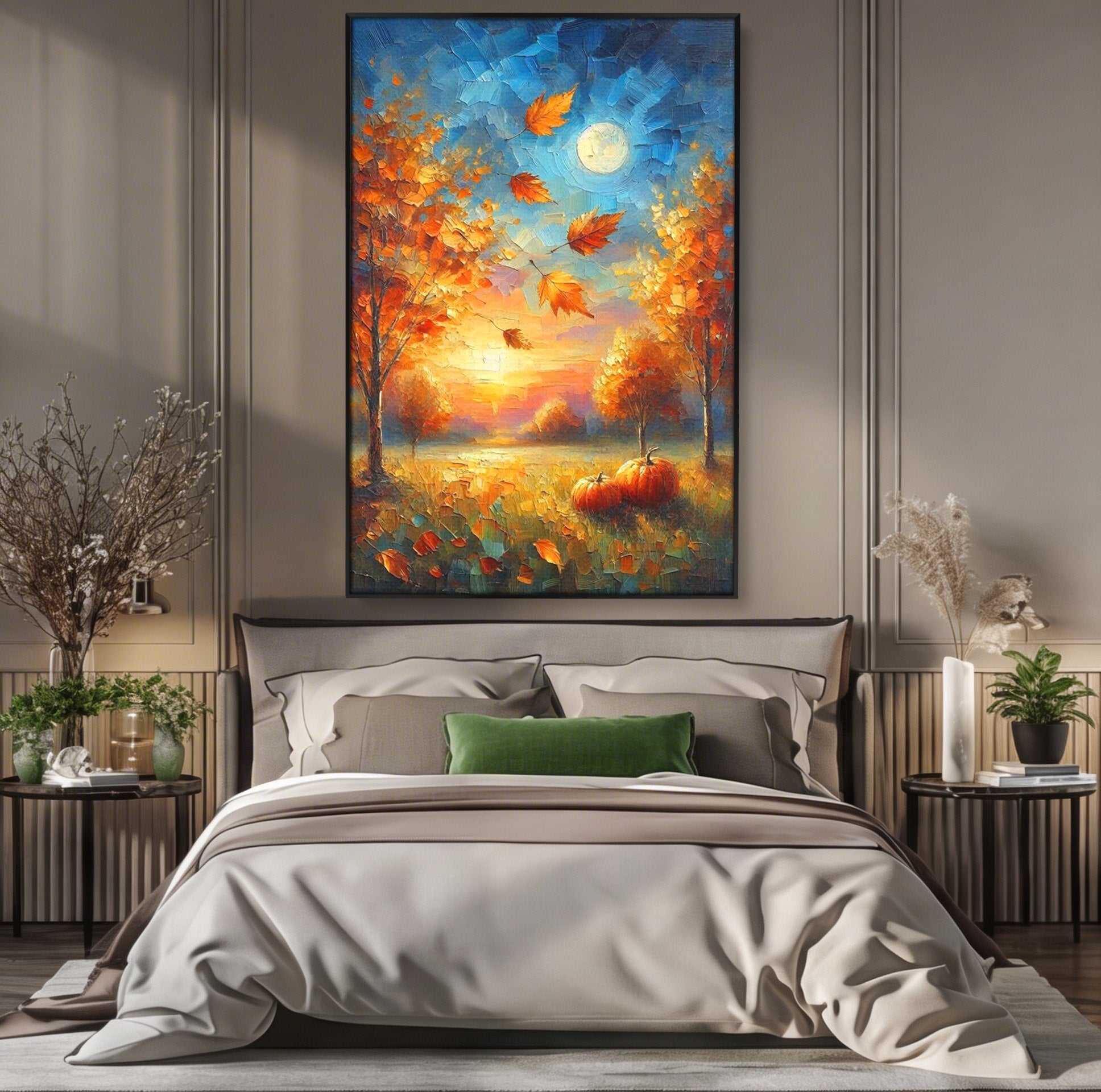 Tablou Canvas Premium LuxCanva® PI1114, Toamna Magica, Auriu, Peisaj, Frunze, Apus, Living, Culori Vibrante