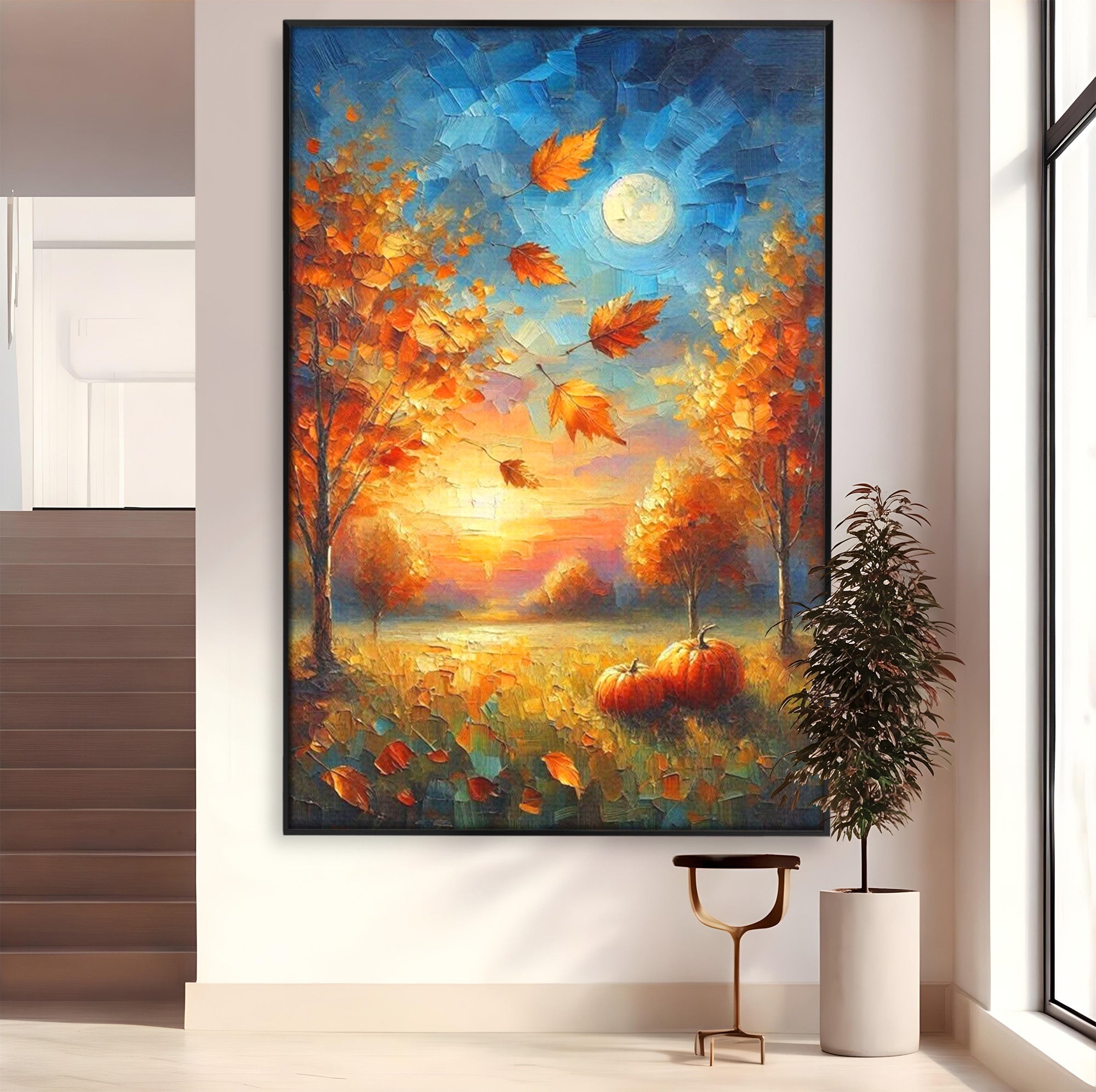 Tablou Canvas Premium LuxCanva® PI1114, Toamna Magica, Auriu, Peisaj, Frunze, Apus, Living, Culori Vibrante