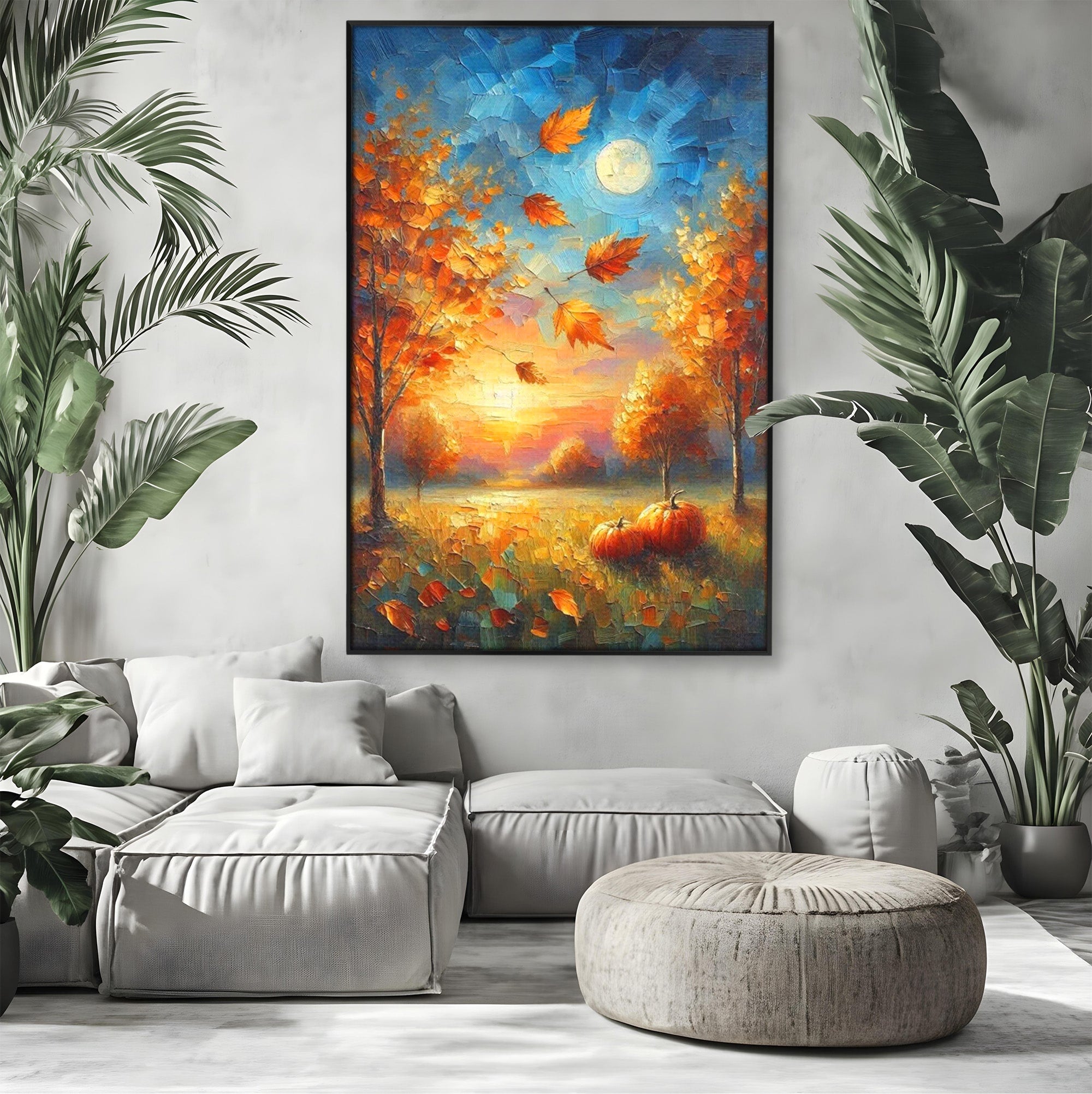 Tablou Canvas Premium LuxCanva® PI1114, Toamna Magica, Auriu, Peisaj, Frunze, Apus, Living, Culori Vibrante