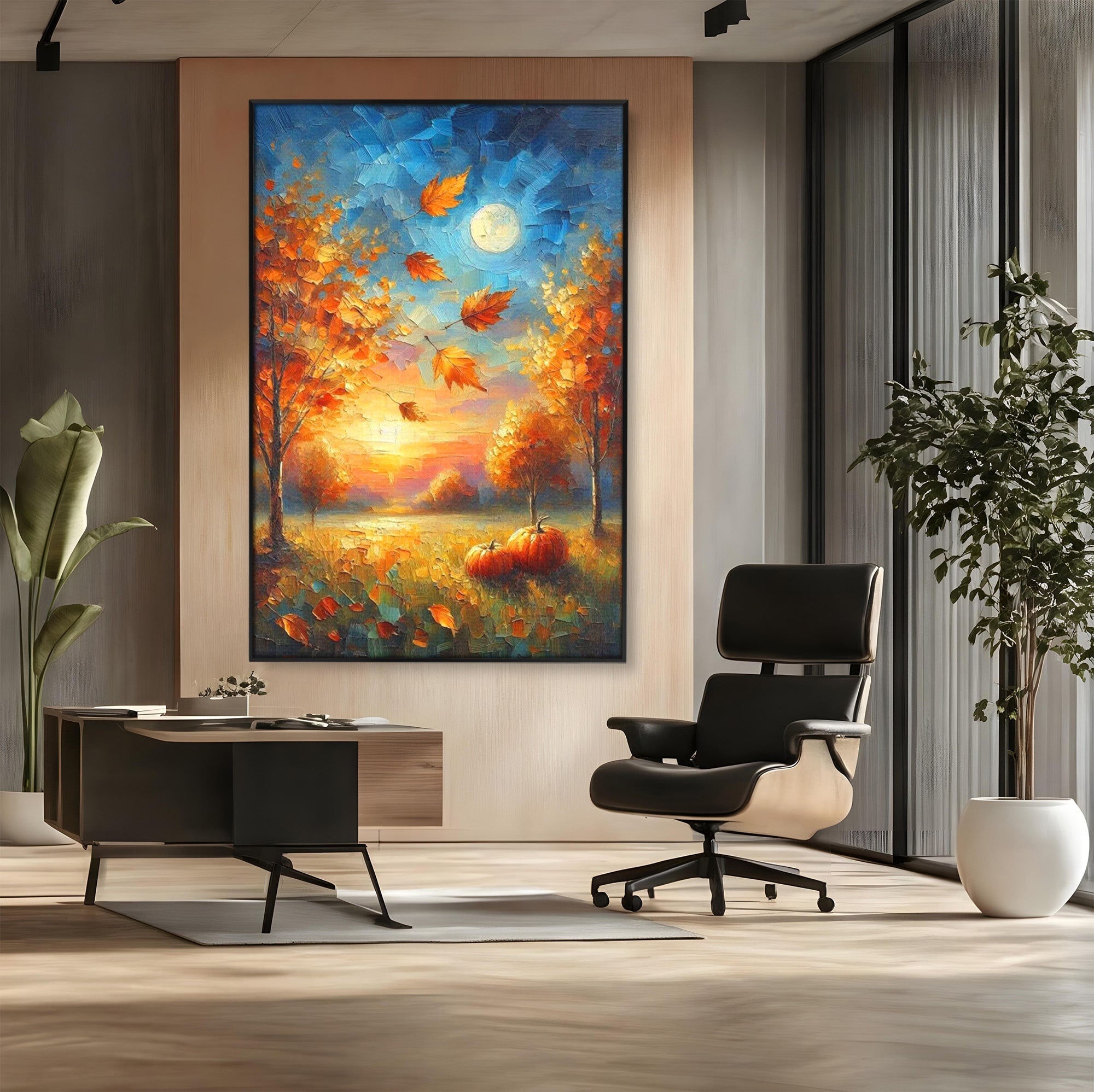 Tablou Canvas Premium LuxCanva® PI1114, Toamna Magica, Auriu, Peisaj, Frunze, Apus, Living, Culori Vibrante