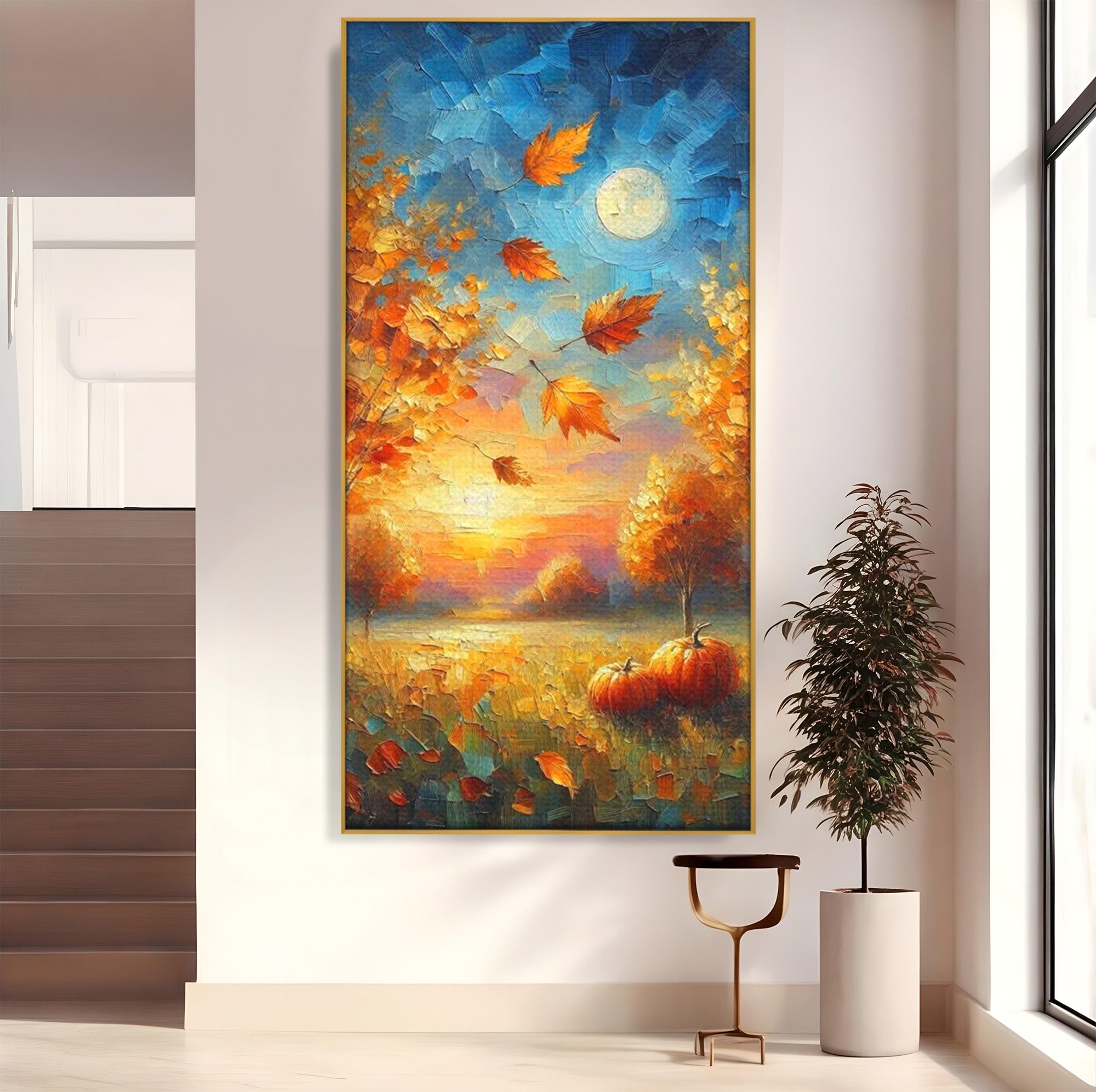 Tablou Canvas Premium LuxCanva® PI1114, Toamna Magica, Auriu, Peisaj, Frunze, Apus, Living, Culori Vibrante