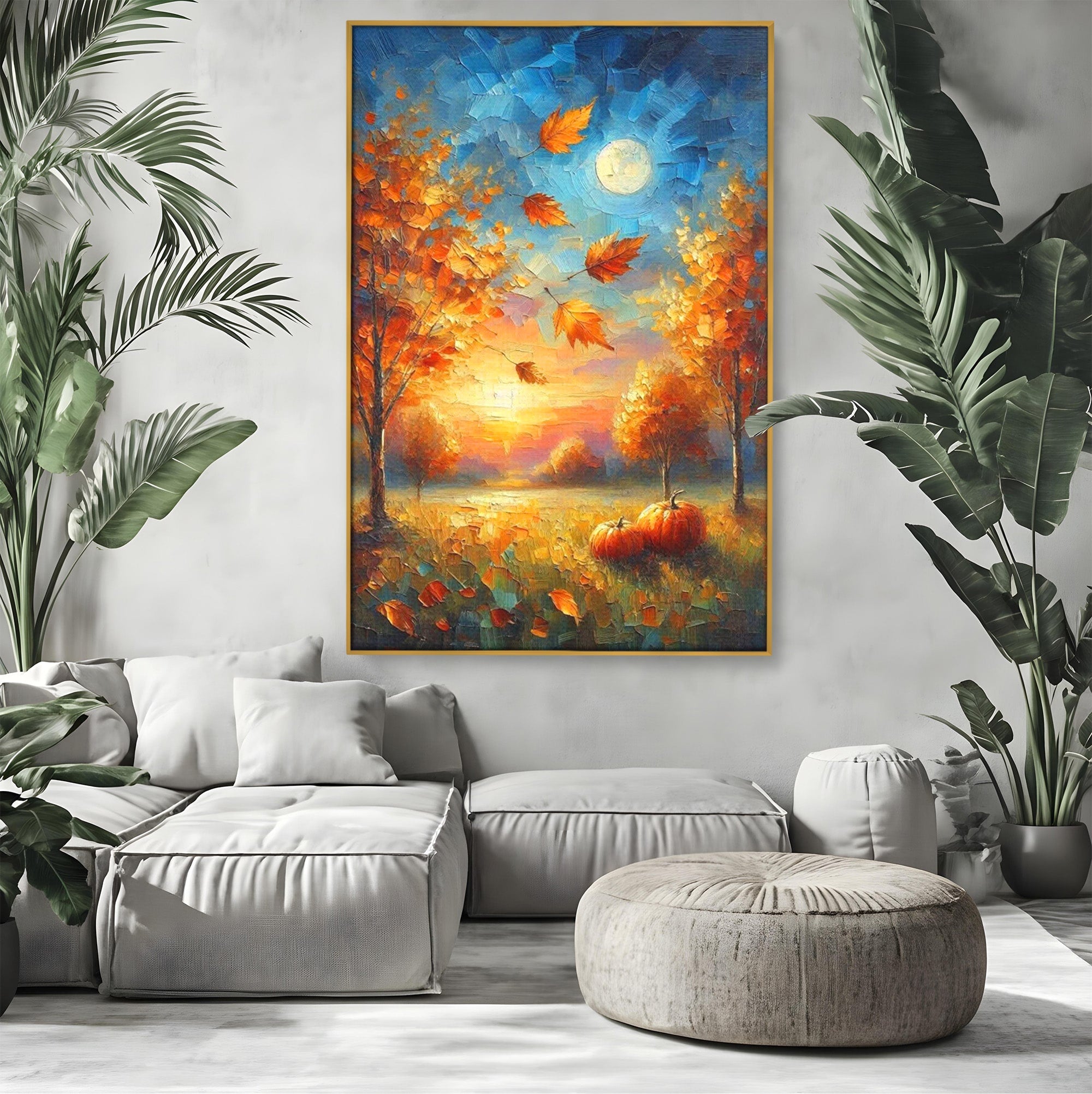 Tablou Canvas Premium LuxCanva® PI1114, Toamna Magica, Auriu, Peisaj, Frunze, Apus, Living, Culori Vibrante
