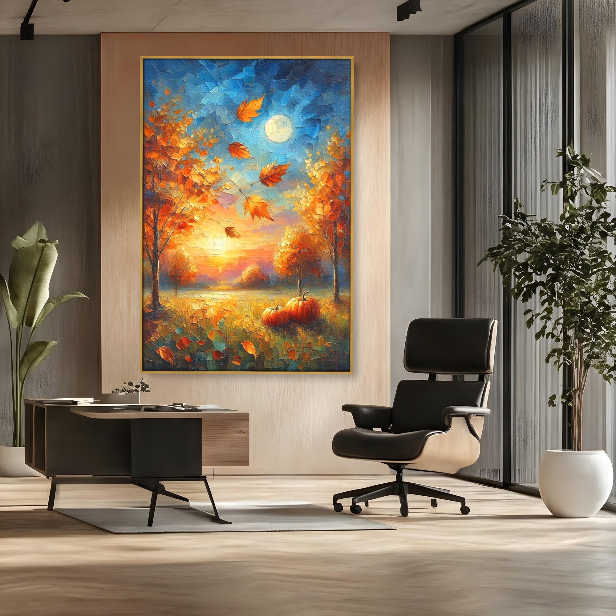 Tablou Canvas Premium LuxCanva® PI1114, Toamna Magica, Auriu, Peisaj, Frunze, Apus, Living, Culori Vibrante