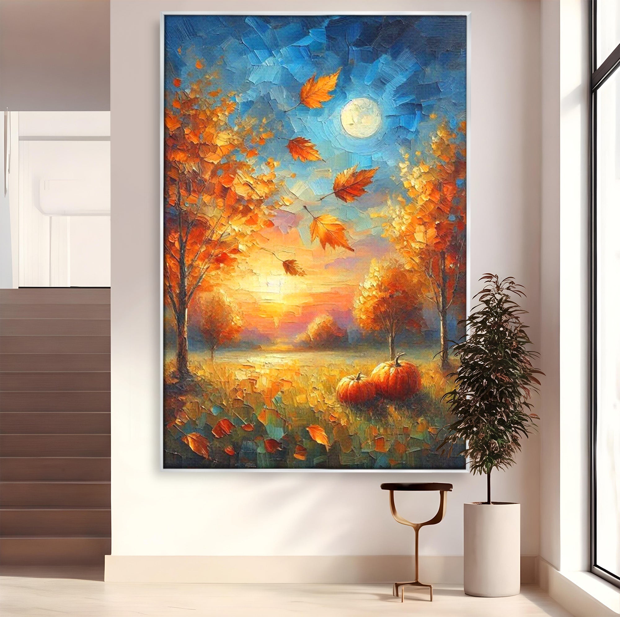 Tablou Canvas Premium LuxCanva® PI1114, Toamna Magica, Auriu, Peisaj, Frunze, Apus, Living, Culori Vibrante