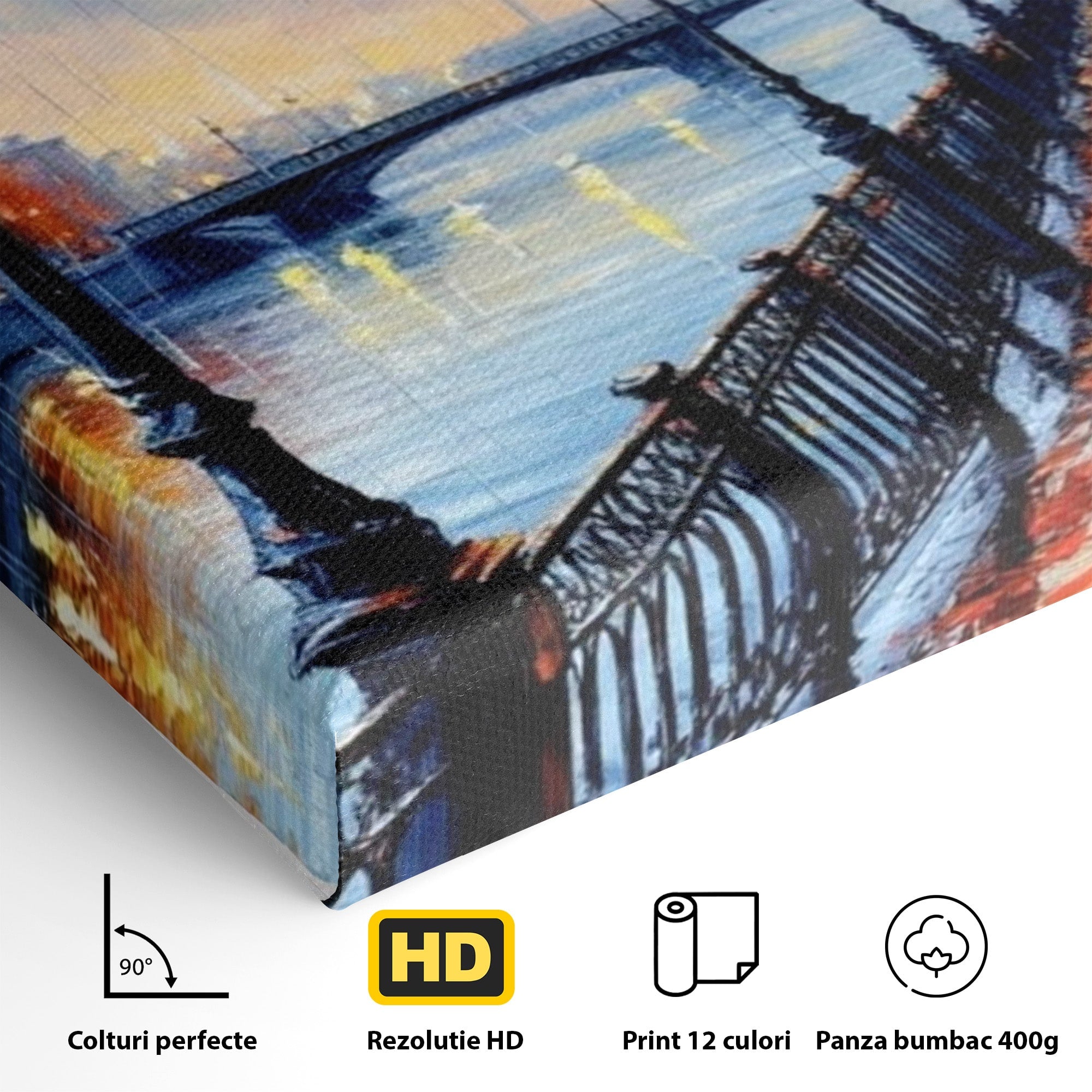 Tablou Canvas Premium LuxCanva® PI1115, Promenada Toamnei, Felinar, Parc, Peisaj, Rau, Living, Culori Vibrante