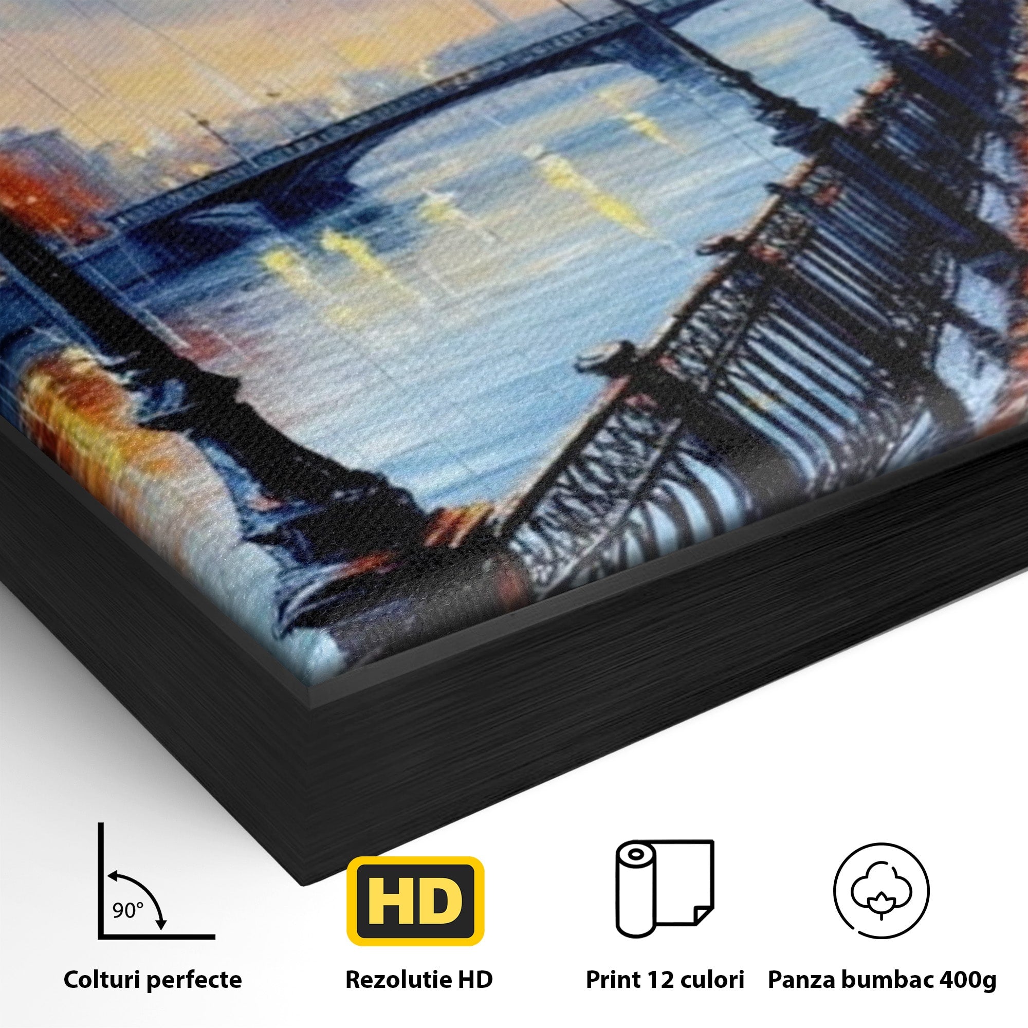 Tablou Canvas Premium LuxCanva® PI1115, Promenada Toamnei, Felinar, Parc, Peisaj, Rau, Living, Culori Vibrante