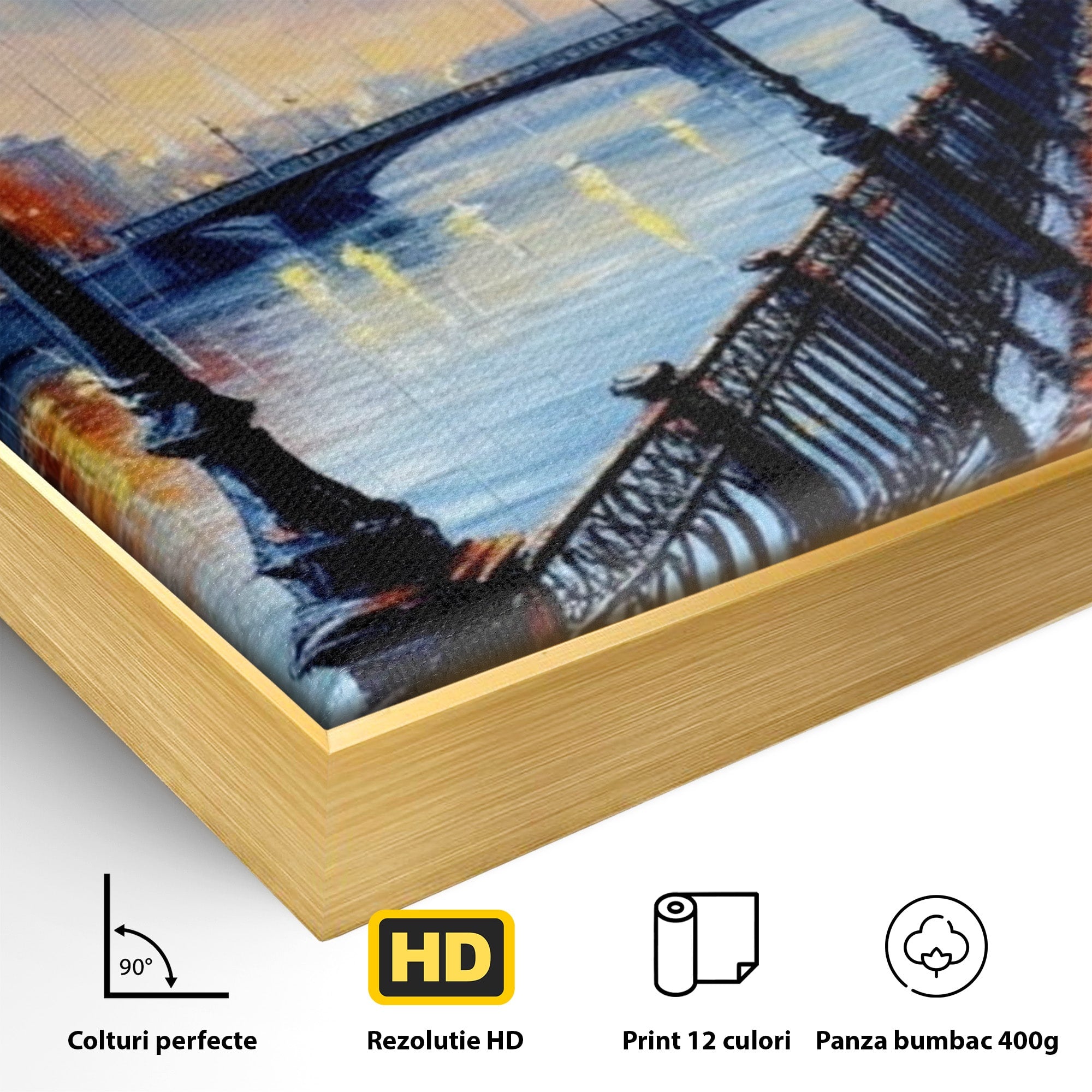 Tablou Canvas Premium LuxCanva® PI1115, Promenada Toamnei, Felinar, Parc, Peisaj, Rau, Living, Culori Vibrante
