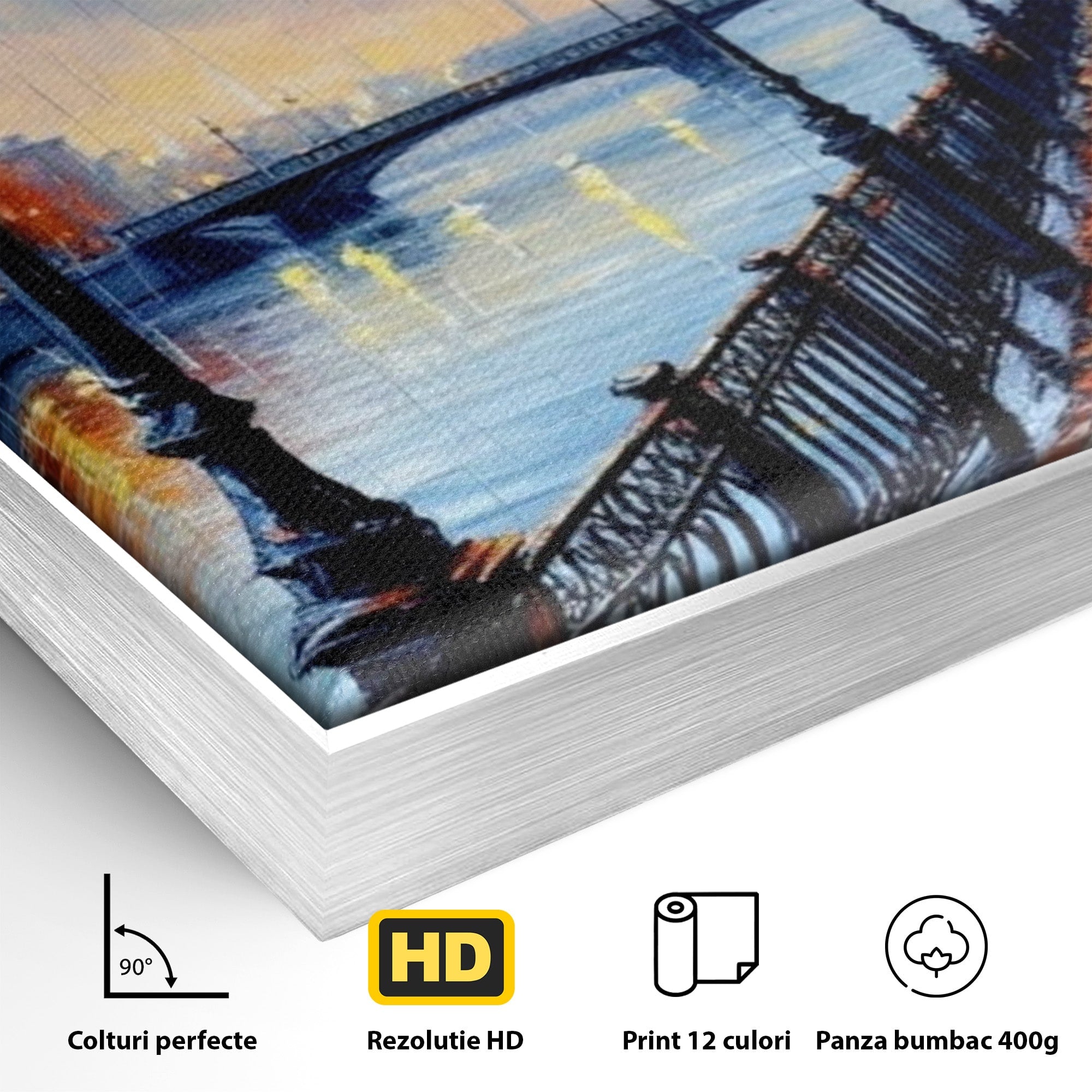 Tablou Canvas Premium LuxCanva® PI1115, Promenada Toamnei, Felinar, Parc, Peisaj, Rau, Living, Culori Vibrante