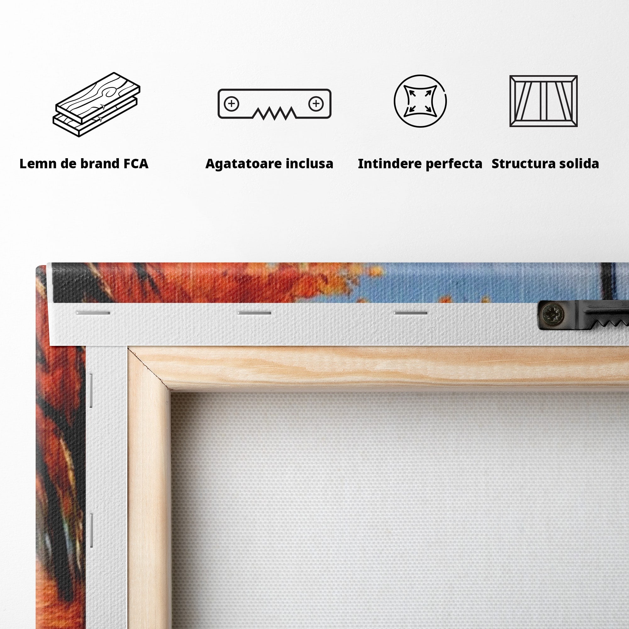 Tablou Canvas Premium LuxCanva® PI1115, Promenada Toamnei, Felinar, Parc, Peisaj, Rau, Living, Culori Vibrante