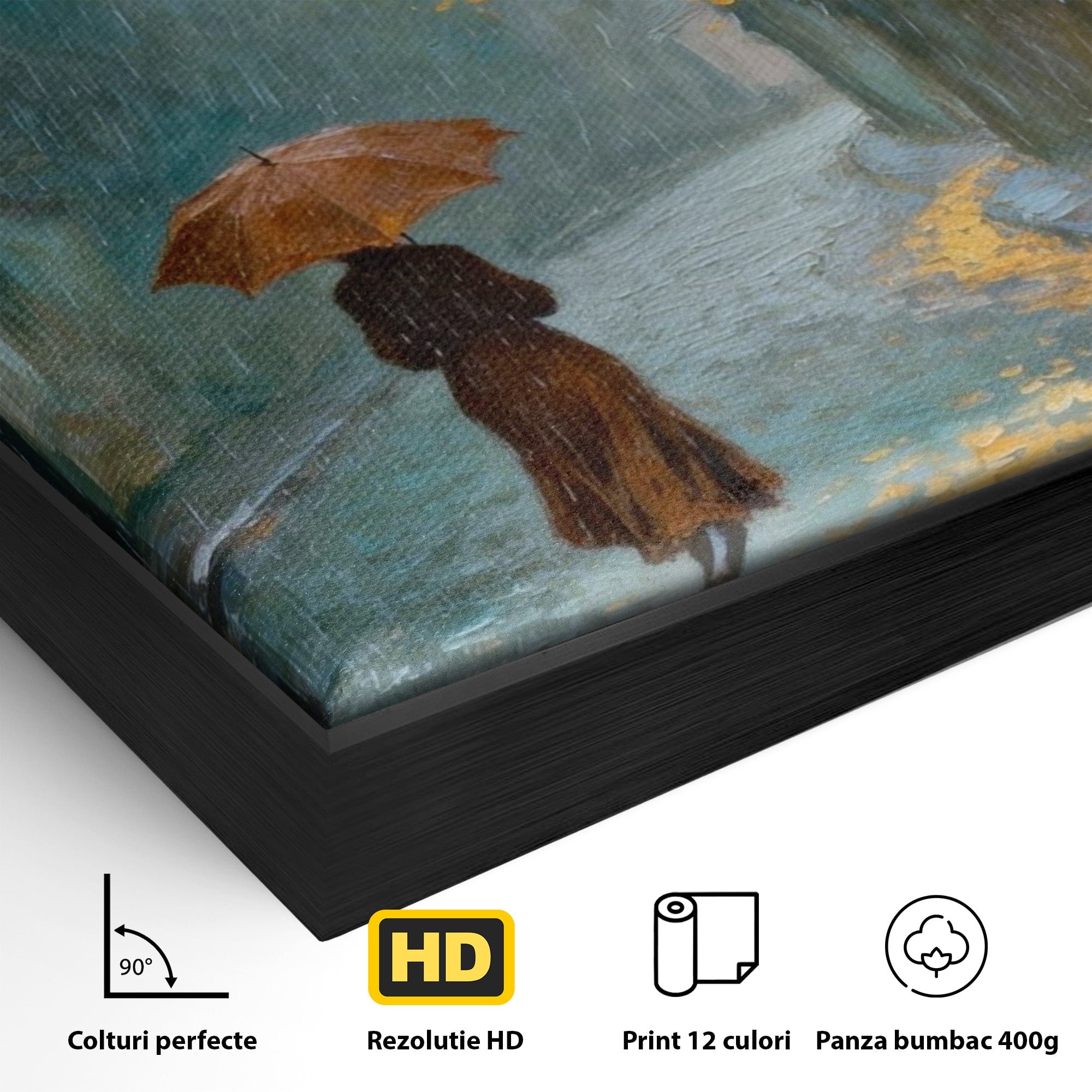 Tablou Canvas Premium LuxCanva® PI1116, Plimbare In Ploaie, Femeie, Umbrela, Toamna, Living, Peisaj, Culori Vibrante