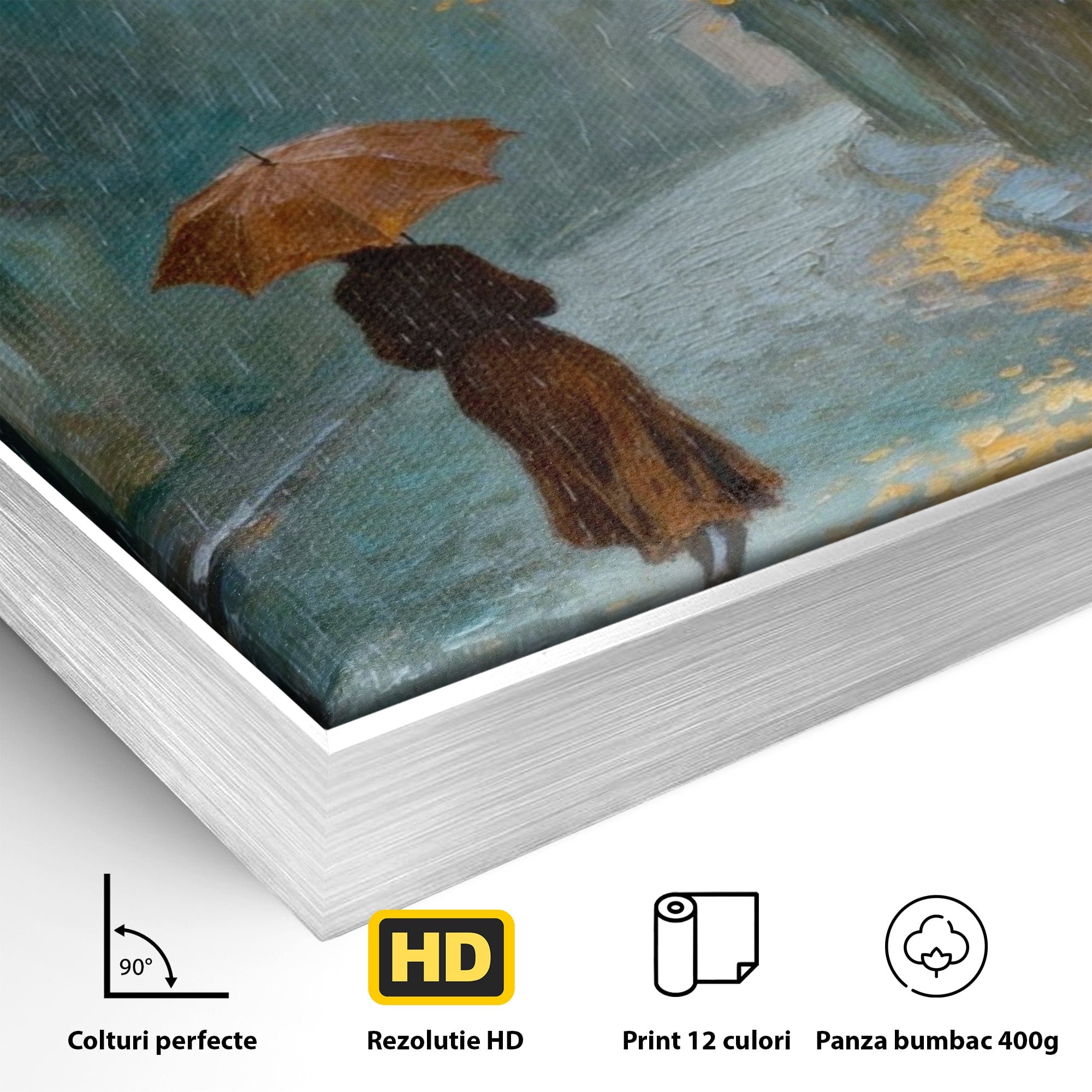 Tablou Canvas Premium LuxCanva® PI1116, Plimbare In Ploaie, Femeie, Umbrela, Toamna, Living, Peisaj, Culori Vibrante