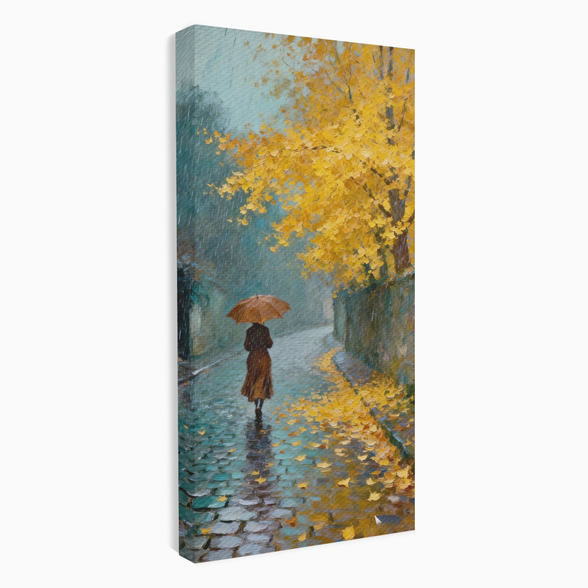 Tablou Canvas Premium LuxCanva® PI1116, Plimbare In Ploaie, Femeie, Umbrela, Toamna, Living, Peisaj, Culori Vibrante