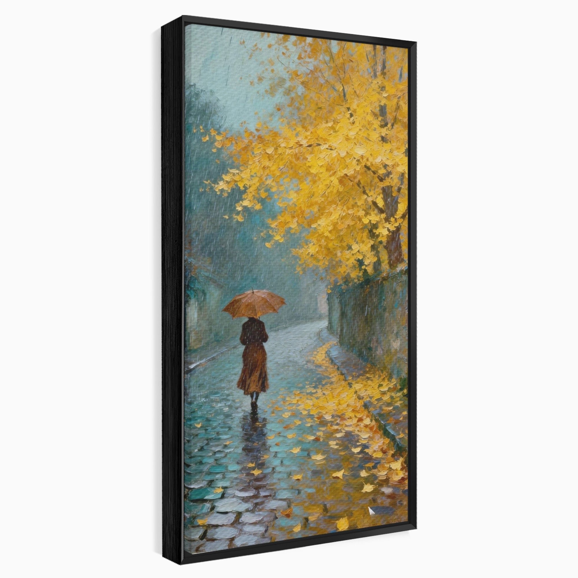 Tablou Canvas Premium LuxCanva® PI1116, Plimbare In Ploaie, Femeie, Umbrela, Toamna, Living, Peisaj, Culori Vibrante