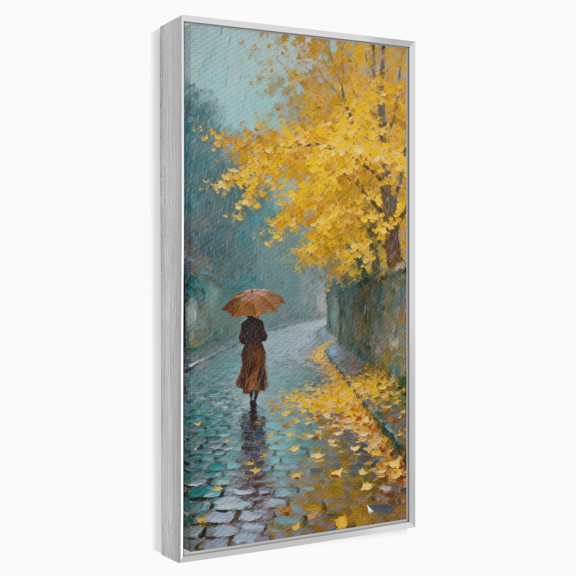Tablou Canvas Premium LuxCanva® PI1116, Plimbare In Ploaie, Femeie, Umbrela, Toamna, Living, Peisaj, Culori Vibrante