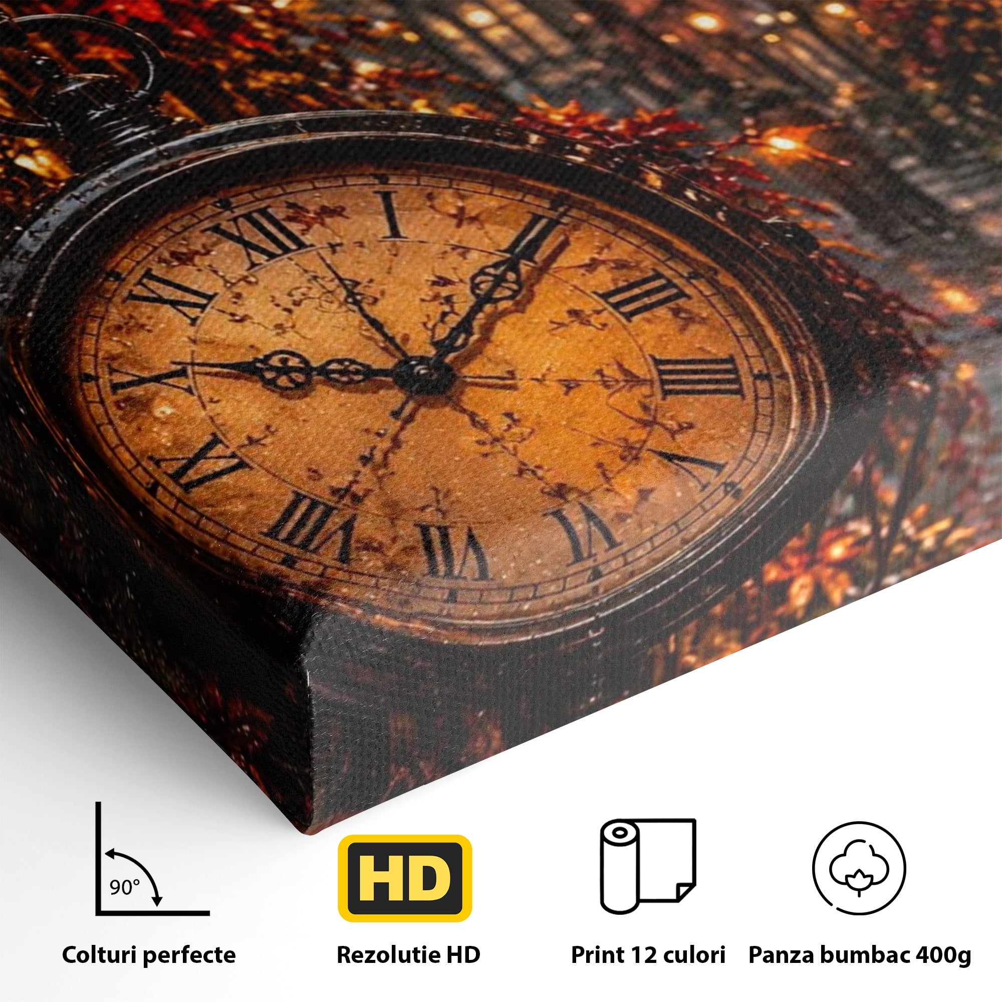 Tablou Canvas Premium LuxCanva® PI1117, Strada Vintage Cu Ceas, Alee, Felinar, Vintage, Lampi, Living, Culori Vibrante