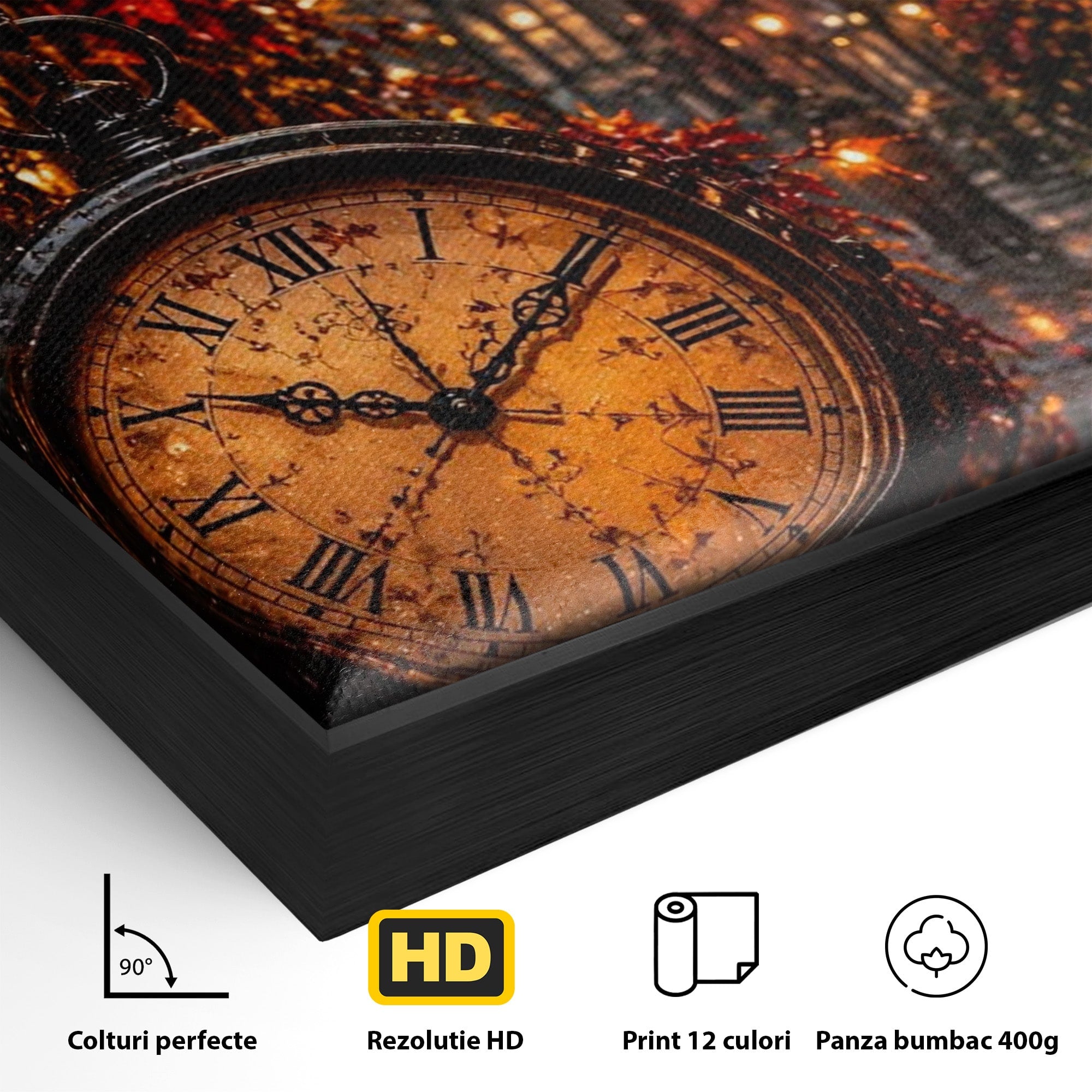 Tablou Canvas Premium LuxCanva® PI1117, Strada Vintage Cu Ceas, Alee, Felinar, Vintage, Lampi, Living, Culori Vibrante