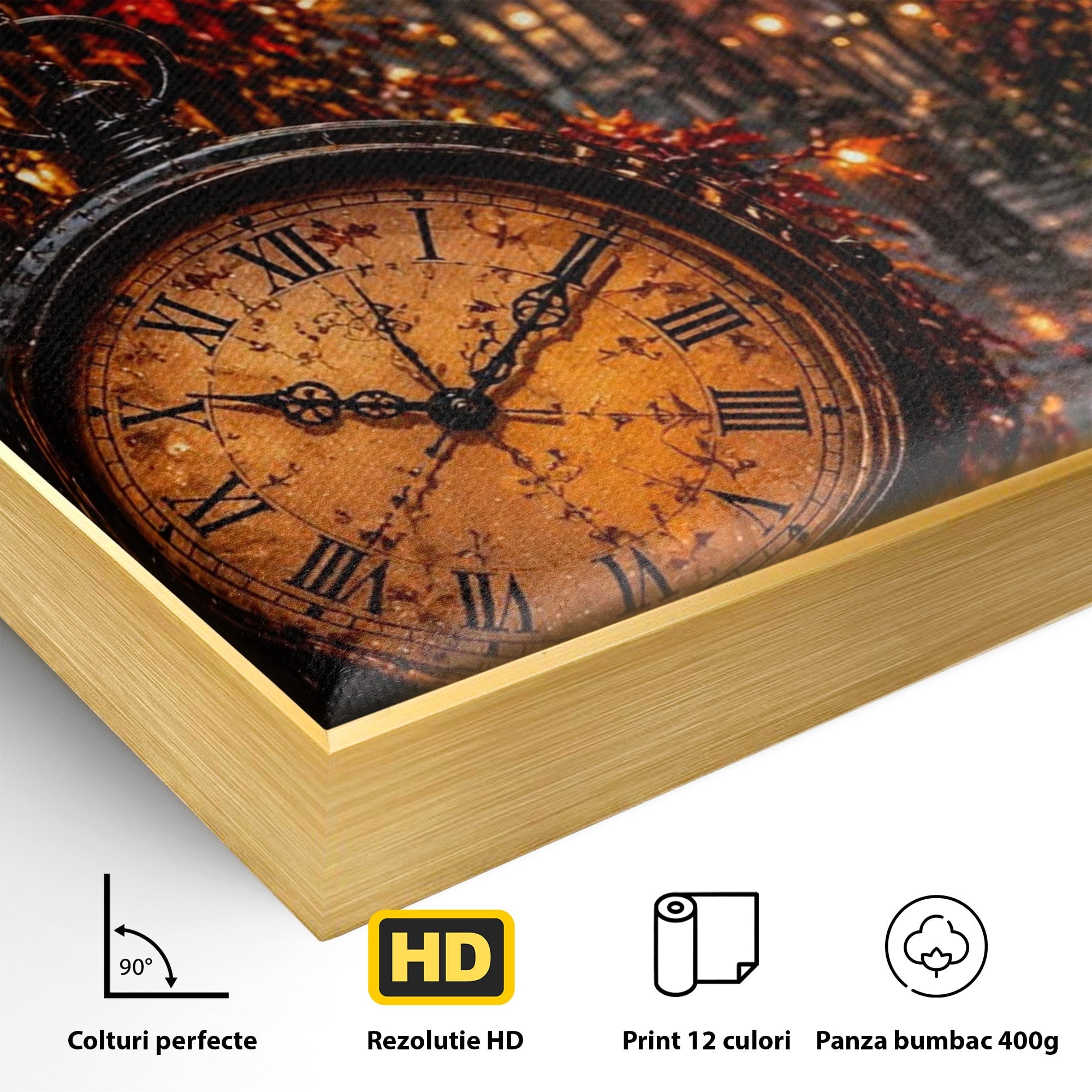 Tablou Canvas Premium LuxCanva® PI1117, Strada Vintage Cu Ceas, Alee, Felinar, Vintage, Lampi, Living, Culori Vibrante