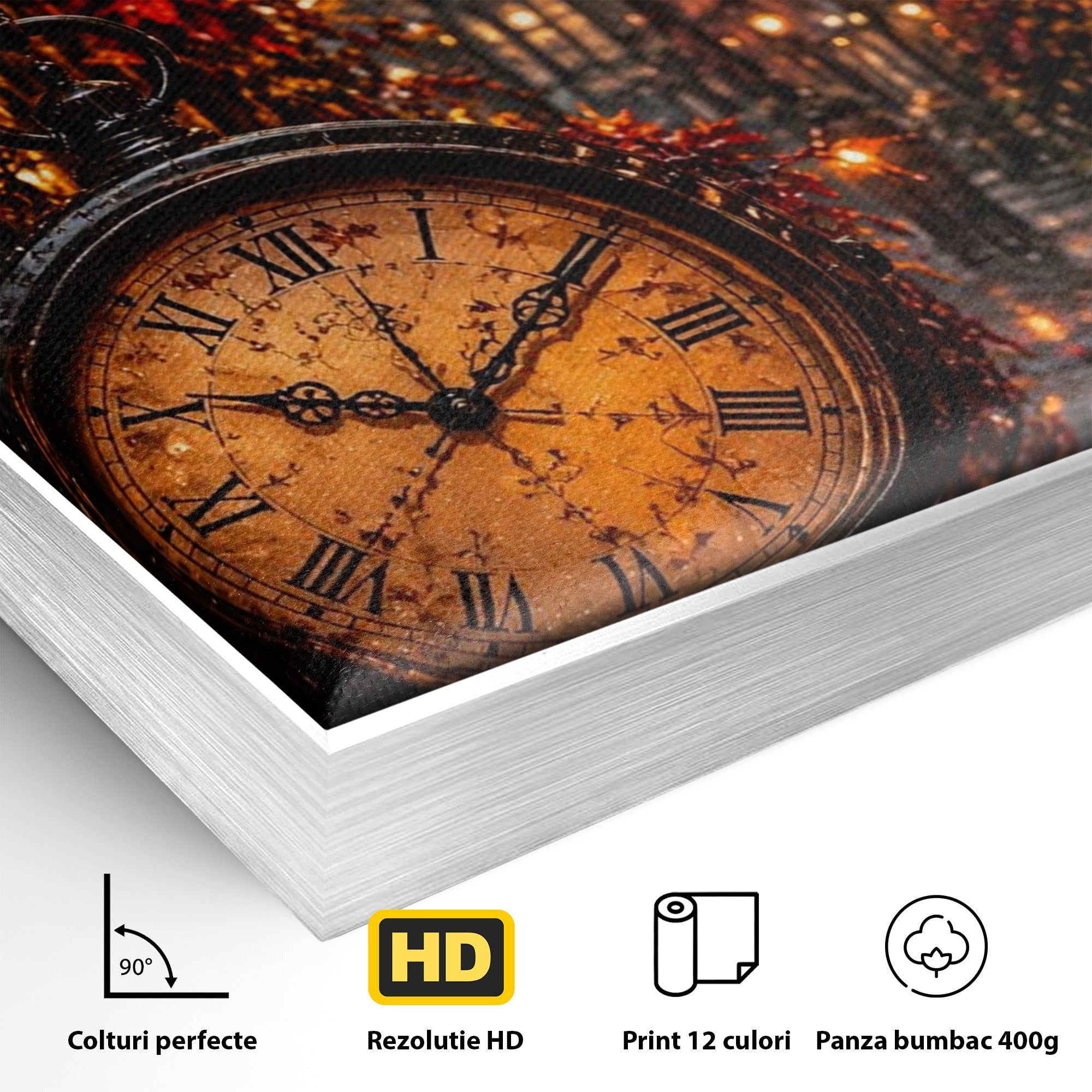 Tablou Canvas Premium LuxCanva® PI1117, Strada Vintage Cu Ceas, Alee, Felinar, Vintage, Lampi, Living, Culori Vibrante
