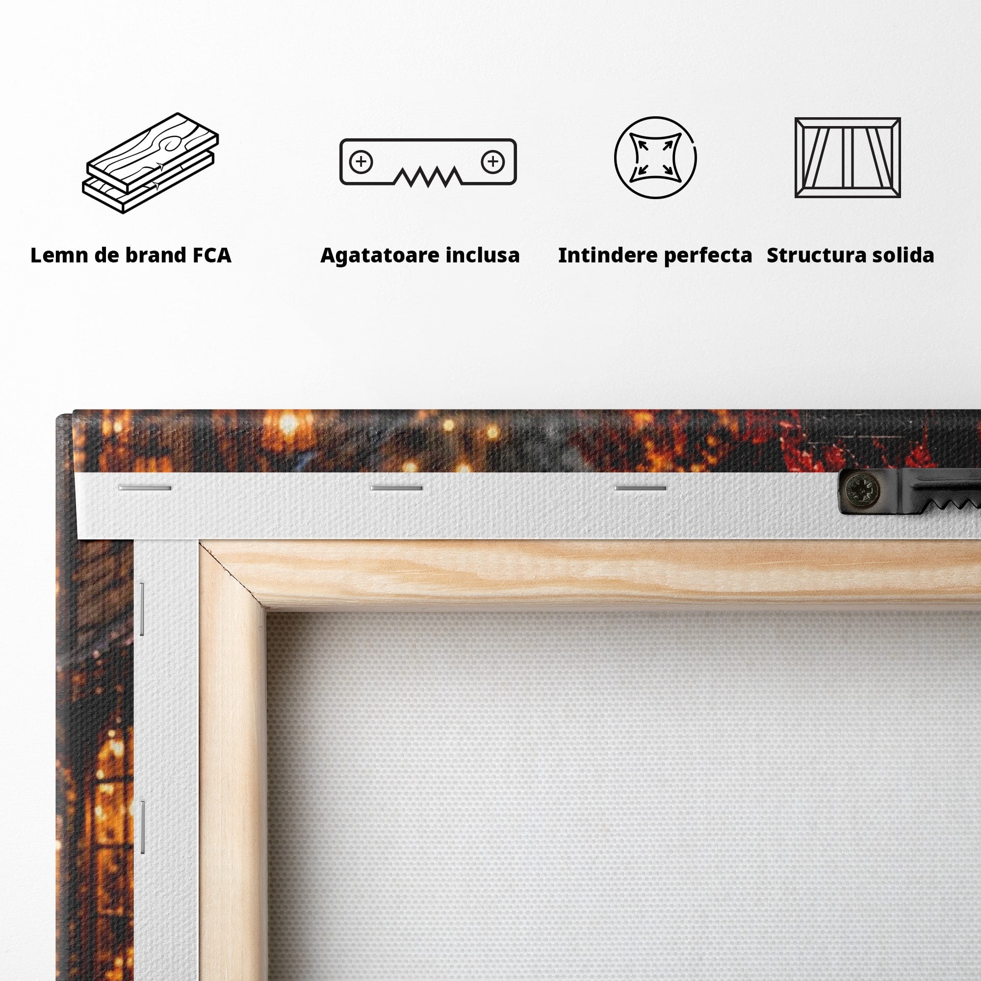Tablou Canvas Premium LuxCanva® PI1117, Strada Vintage Cu Ceas, Alee, Felinar, Vintage, Lampi, Living, Culori Vibrante
