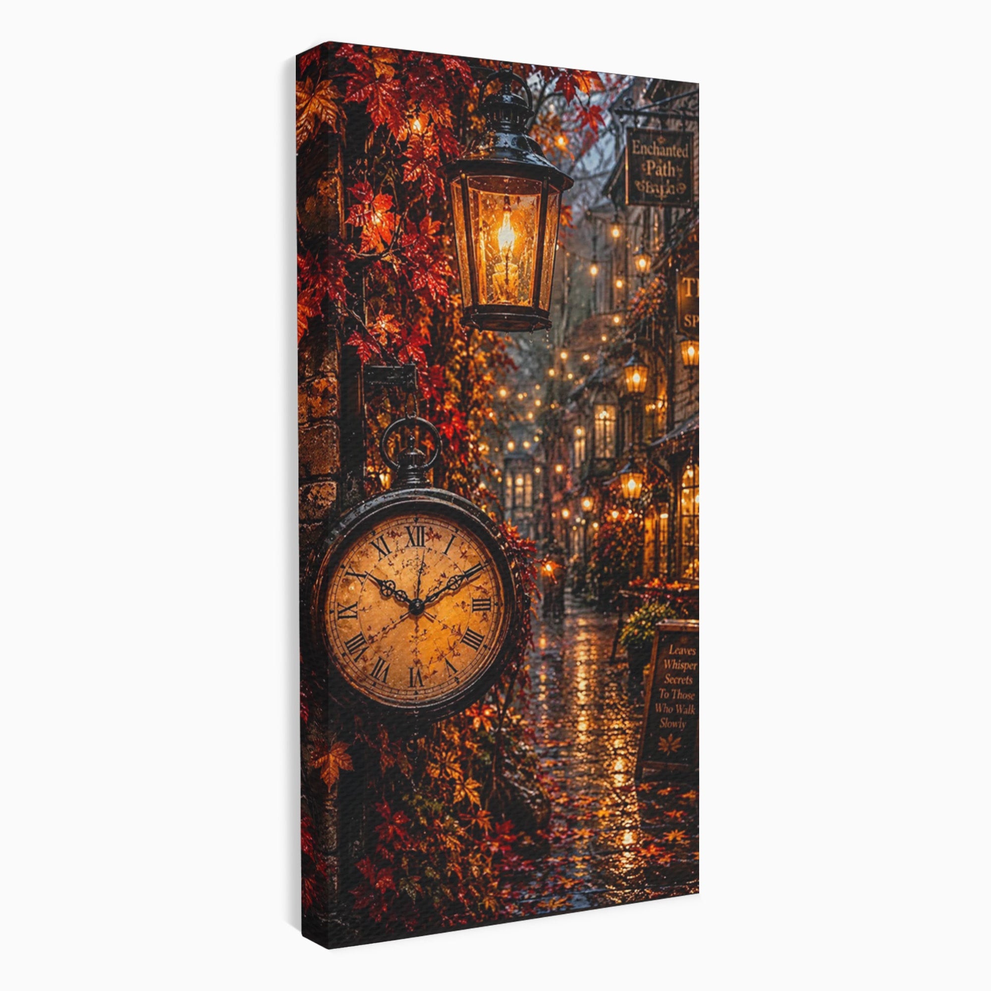 Tablou Canvas Premium LuxCanva® PI1117, Strada Vintage Cu Ceas, Alee, Felinar, Vintage, Lampi, Living, Culori Vibrante