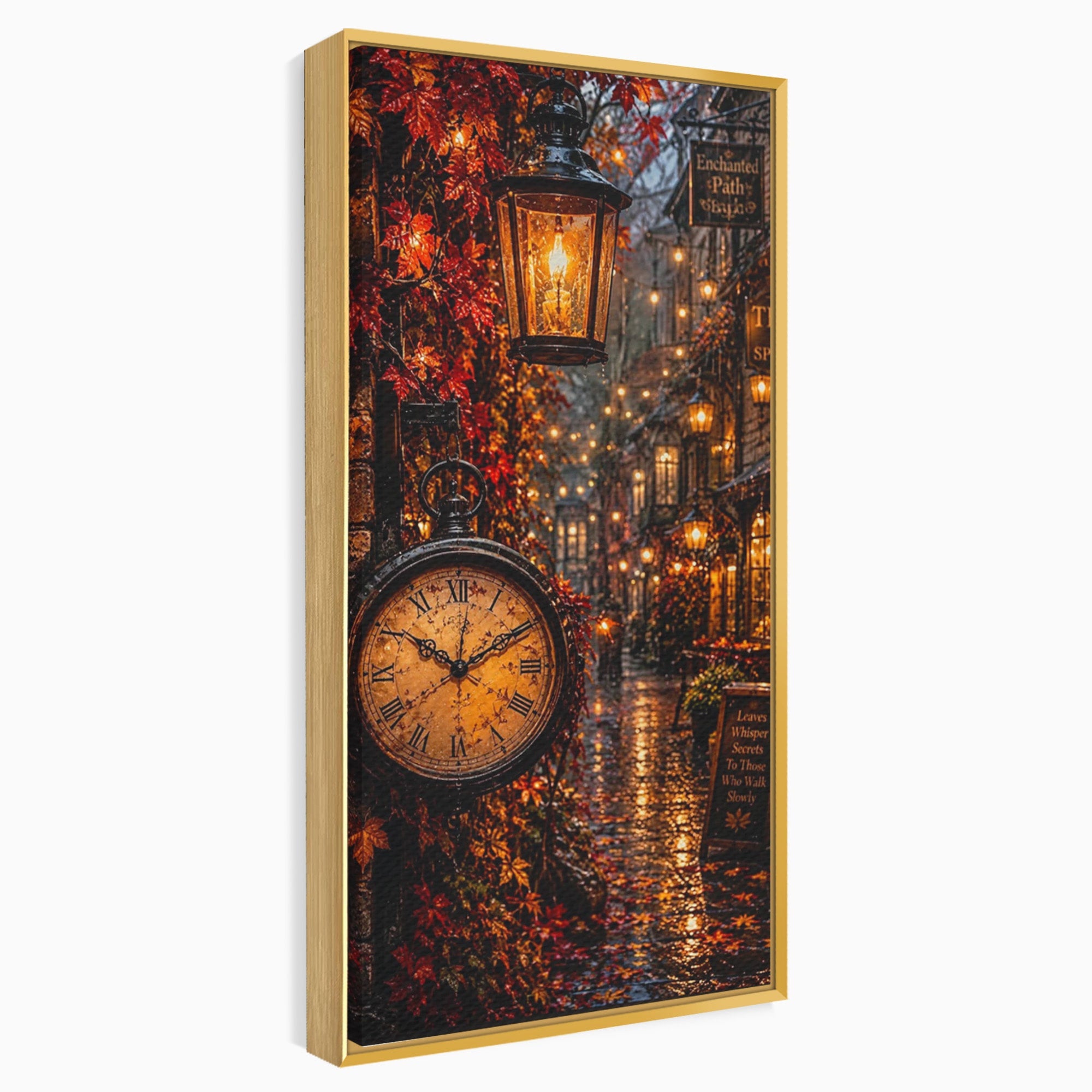 Tablou Canvas Premium LuxCanva® PI1117, Strada Vintage Cu Ceas, Alee, Felinar, Vintage, Lampi, Living, Culori Vibrante